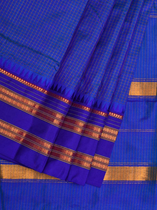 Dark Blue Narayanpet Silk Saree with Checks Design No Blouse np0496