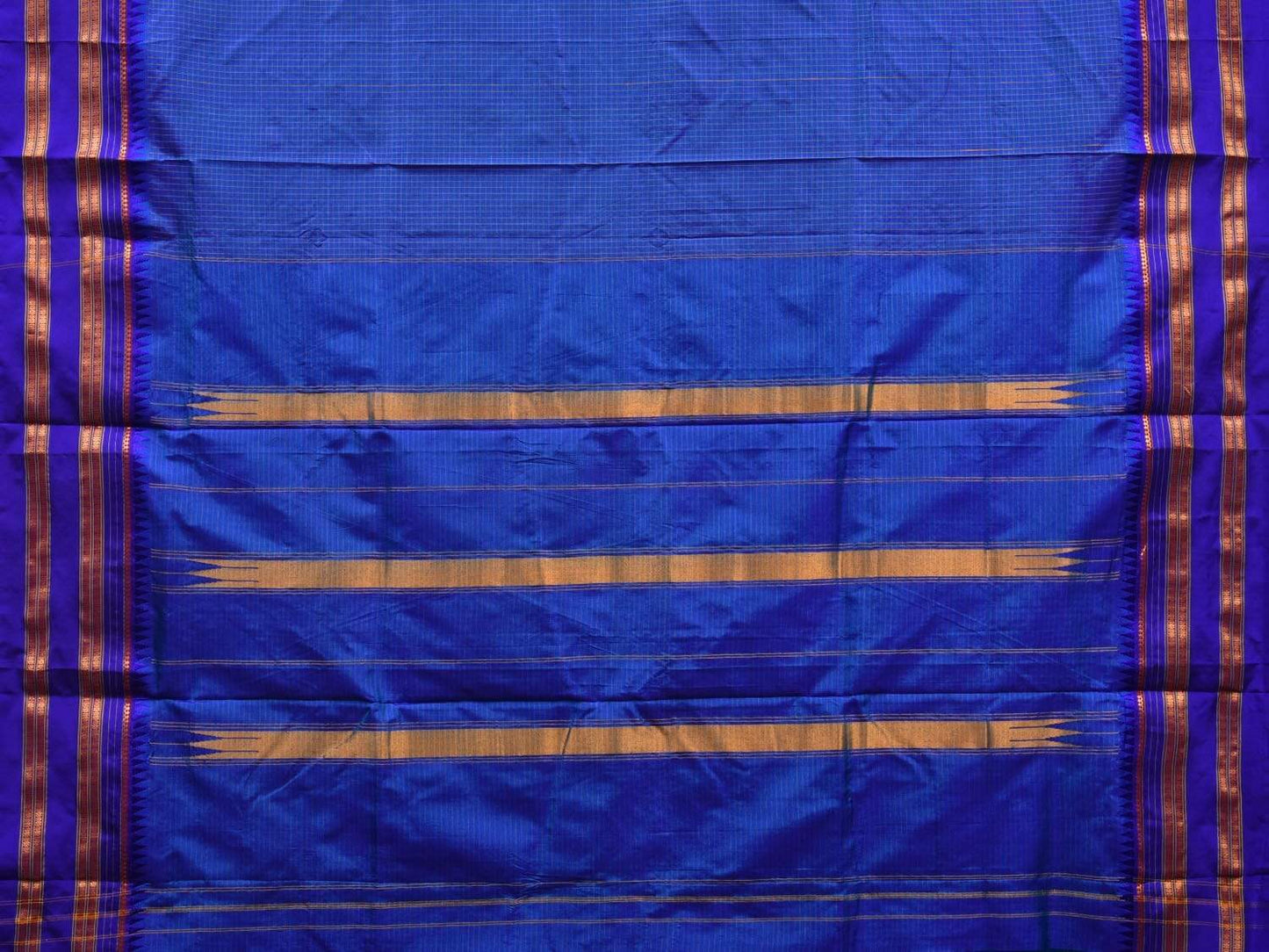 Dark Blue Narayanpet Silk Saree with Checks Design No Blouse np0496