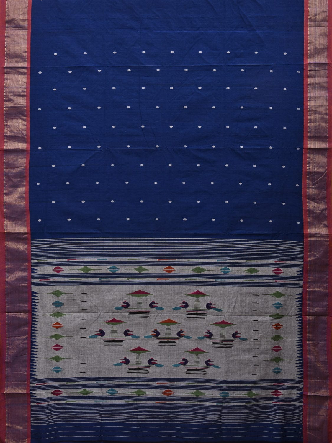 Dark Blue Paithani Cotton Handloom Saree with Double Pallu Design p0441