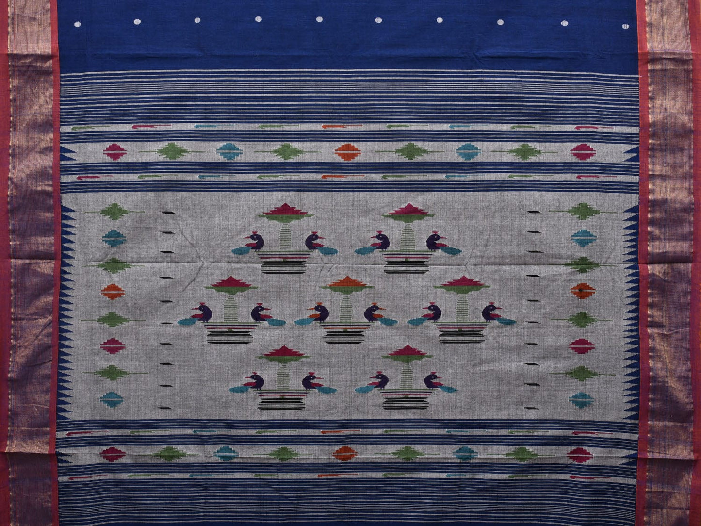 Dark Blue Paithani Cotton Handloom Saree with Double Pallu Design p0441