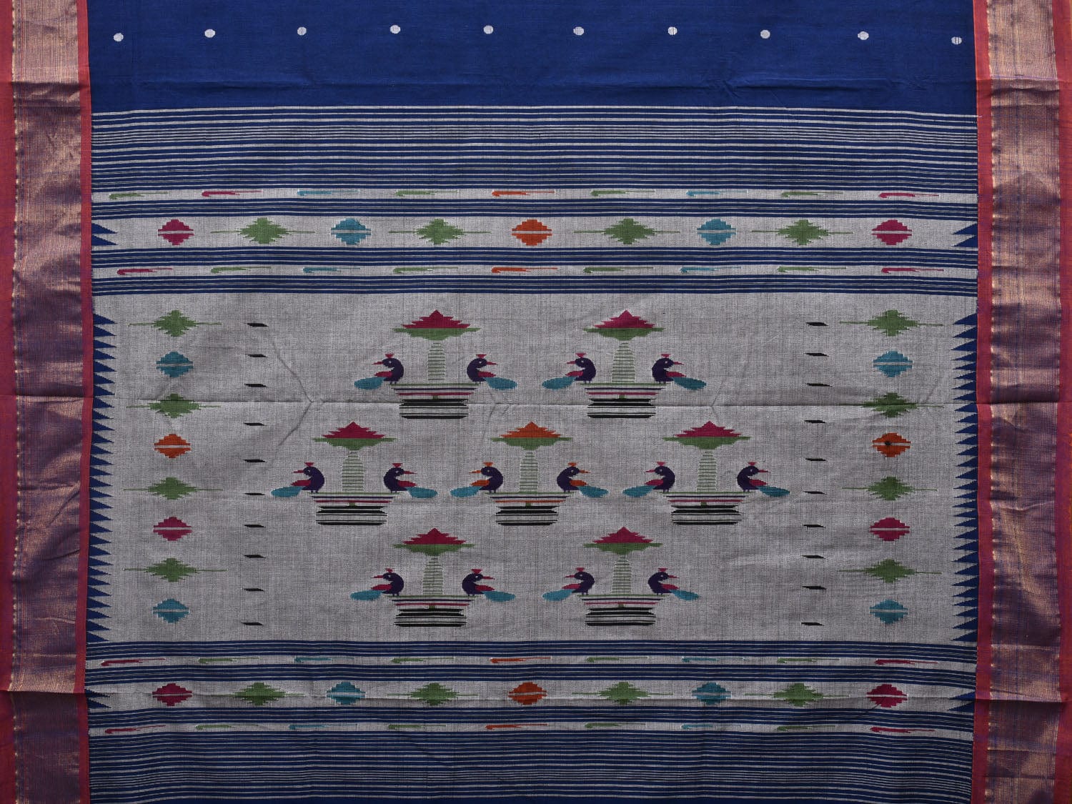 Dark Blue Paithani Cotton Handloom Saree with Double Pallu Design p0441