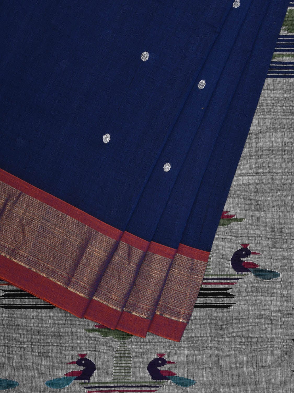 Dark Blue Paithani Cotton Handloom Saree with Double Pallu Design p0441