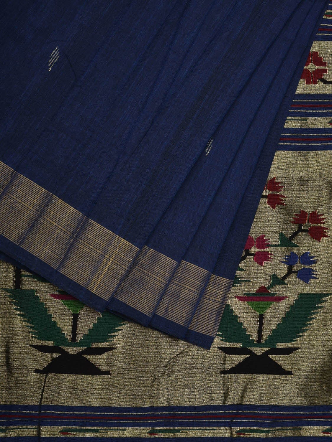 Dark Blue Paithani Cotton Handloom Saree with Special Pallu Design p0416