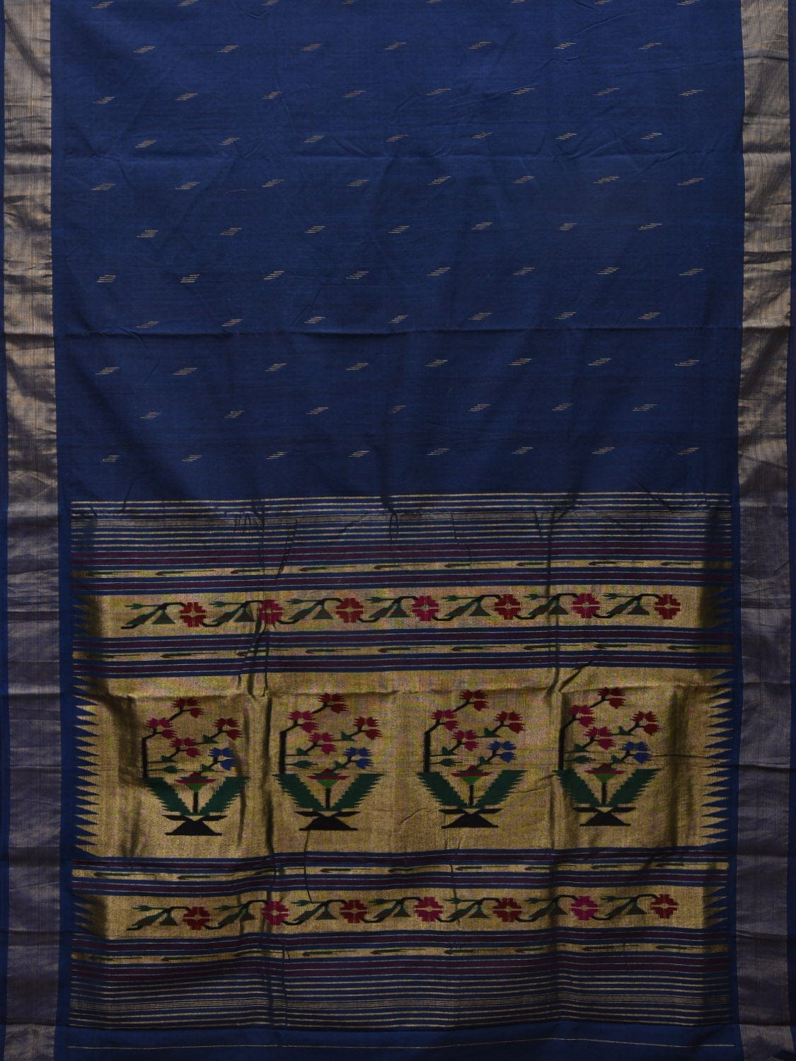 Dark Blue Paithani Cotton Handloom Saree with Special Pallu Design p0416
