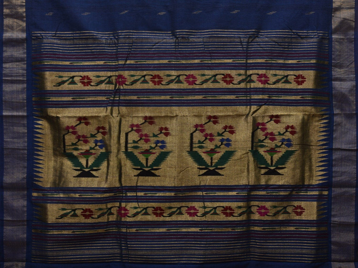 Dark Blue Paithani Cotton Handloom Saree with Special Pallu Design p0416