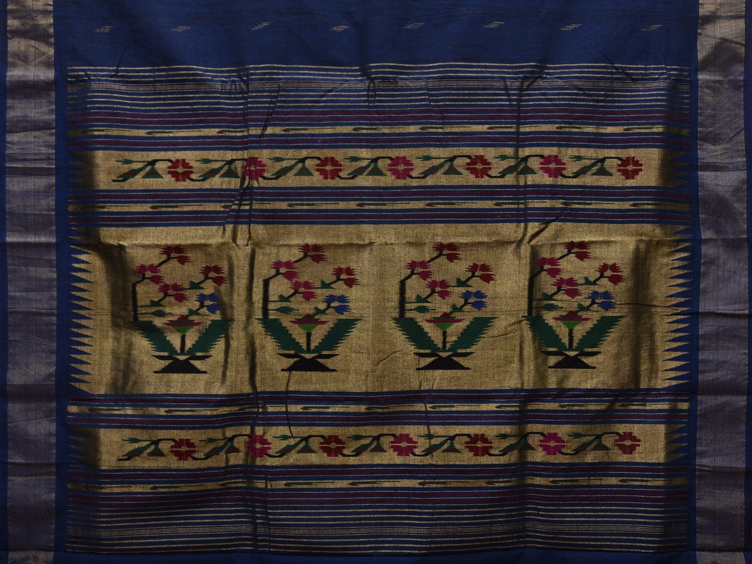 Dark Blue Paithani Cotton Handloom Saree with Special Pallu Design p0416