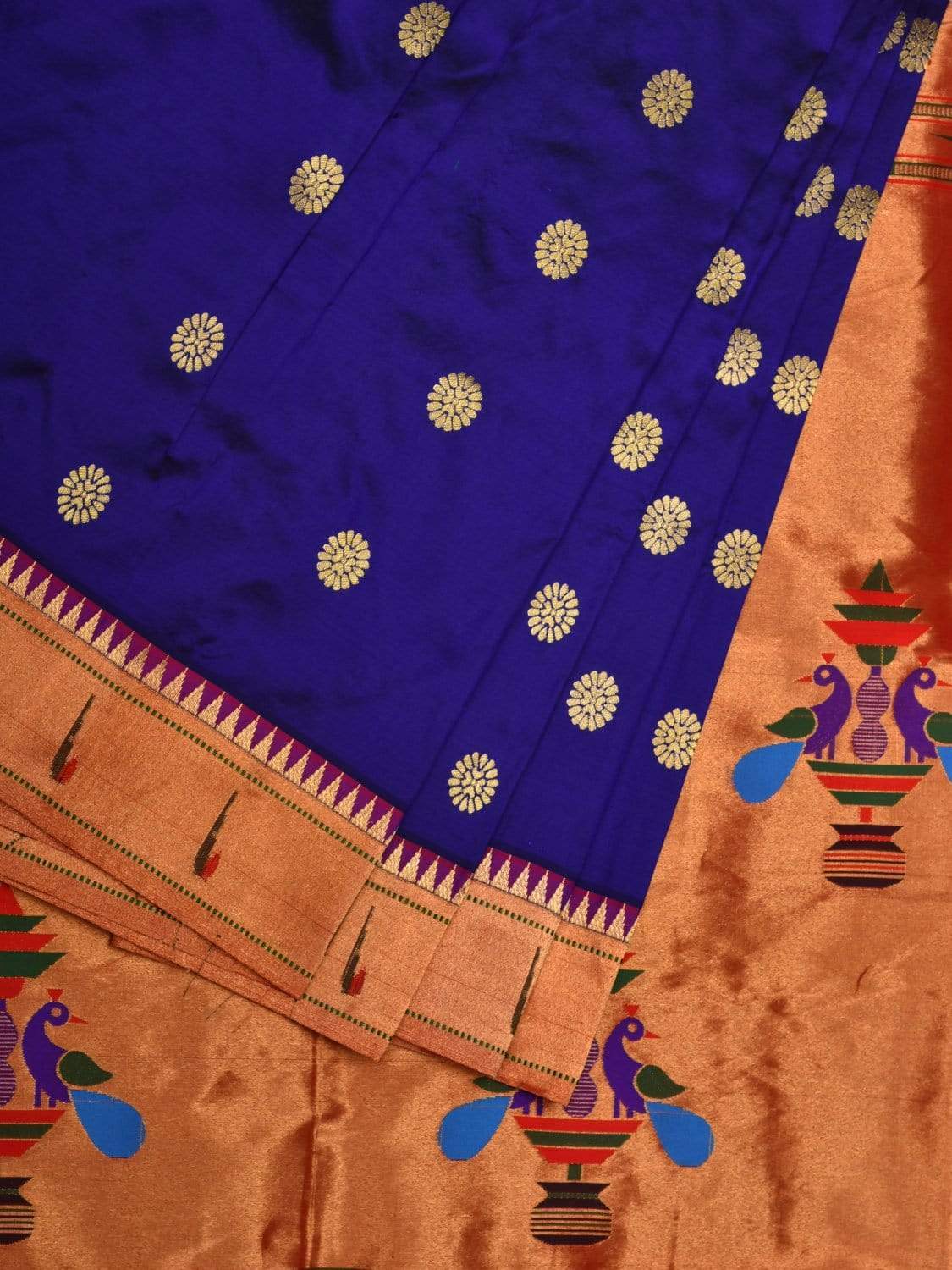 Dark Blue Paithani Silk Handloom Saree with Muniya Border Design p0380