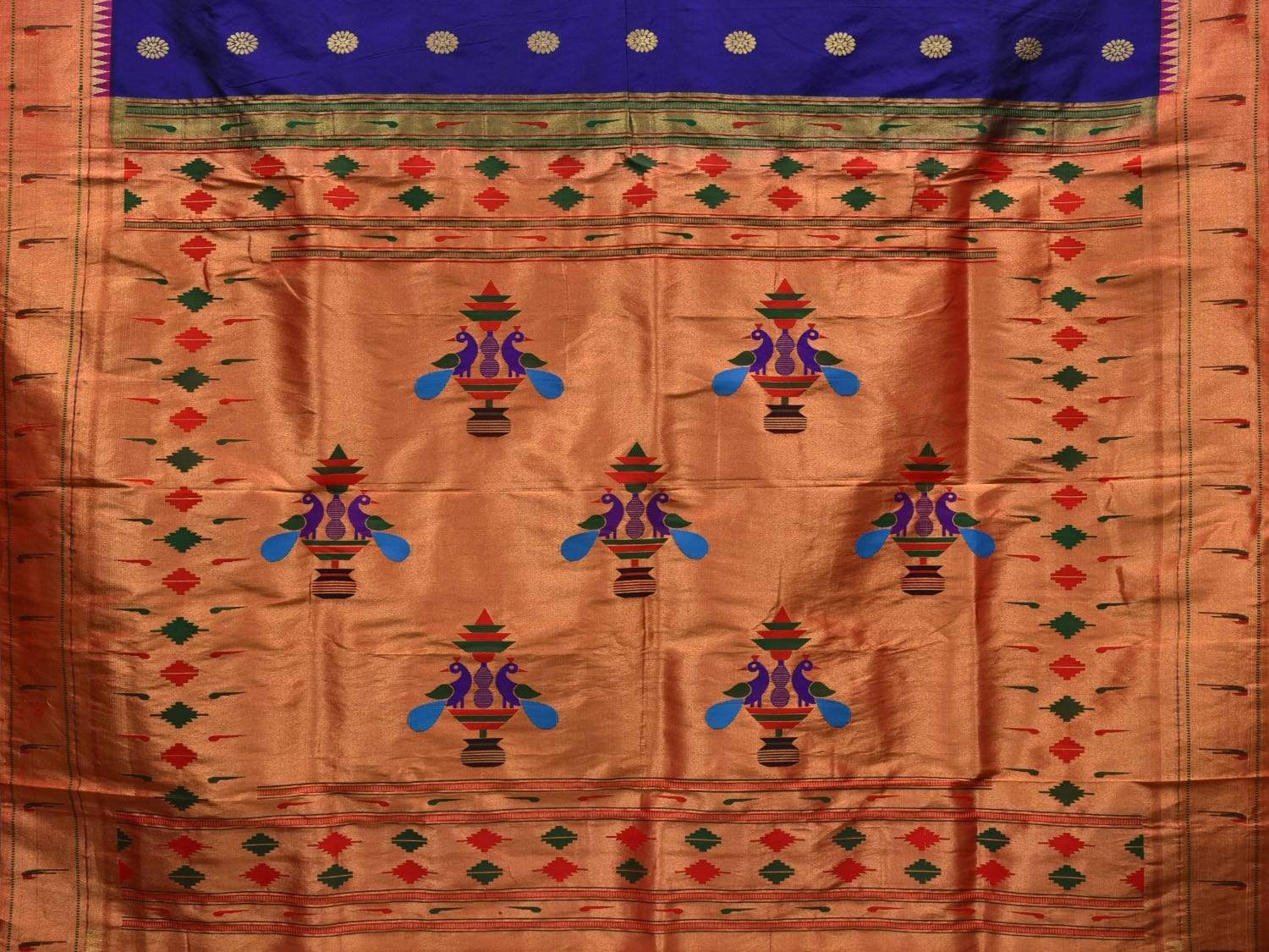 Dark Blue Paithani Silk Handloom Saree with Muniya Border Design p0380