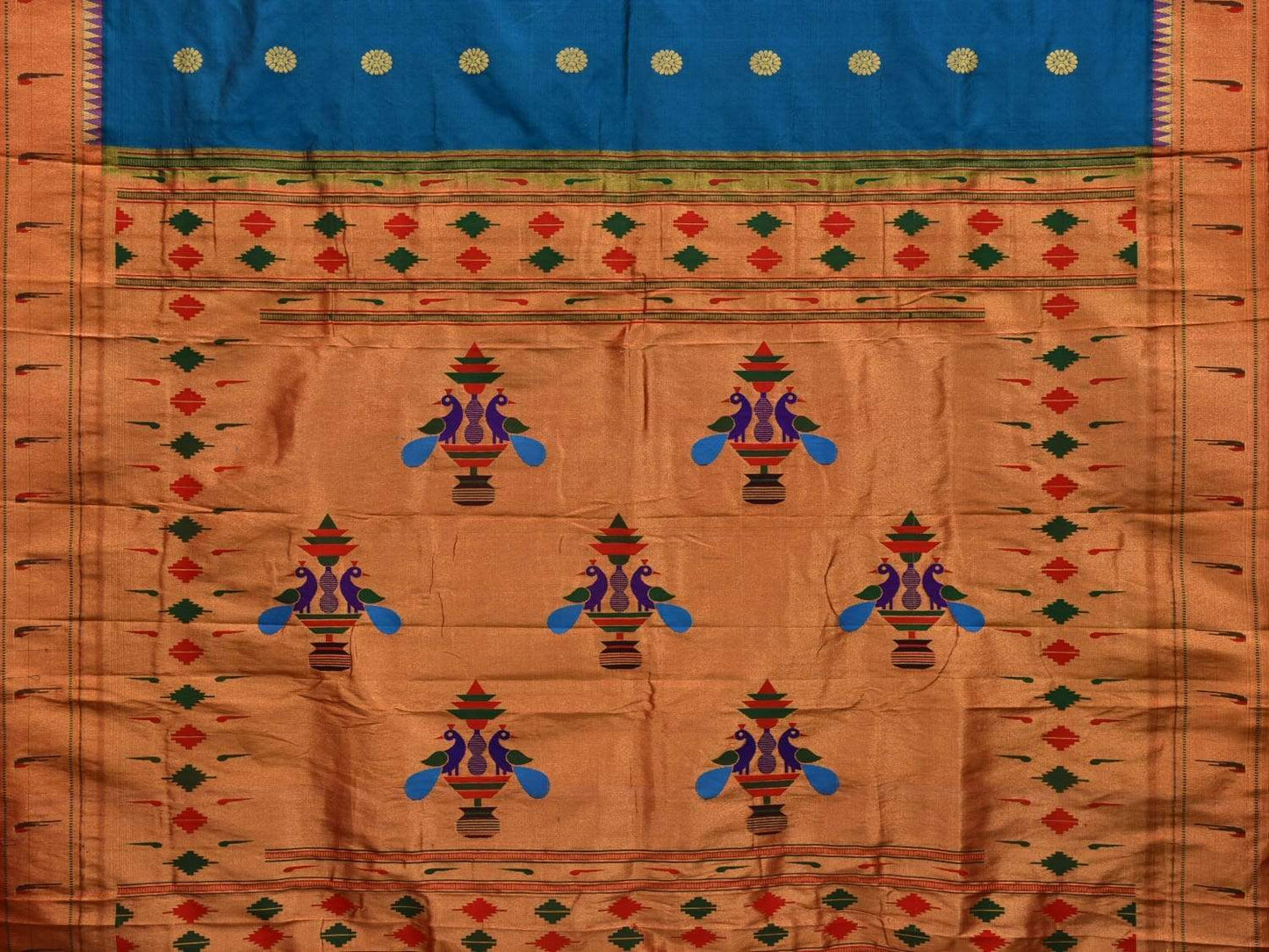 Dark Blue Paithani Silk Handloom Saree with Muniya Border Design p0386