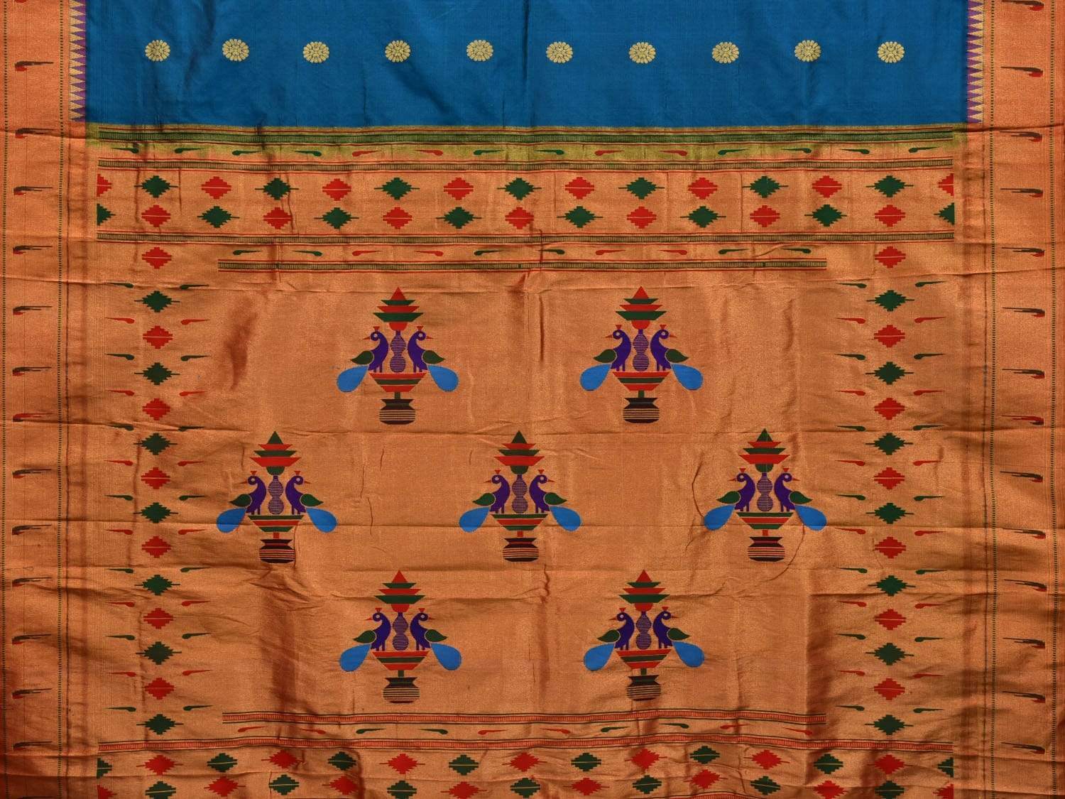 Dark Blue Paithani Silk Handloom Saree with Muniya Border Design p0386