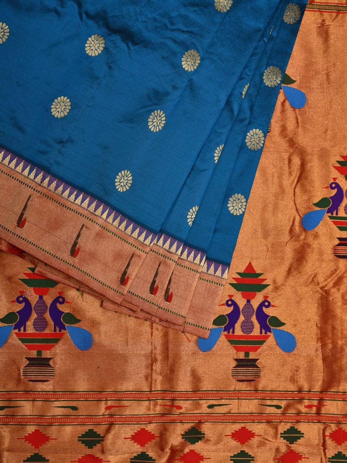 Dark Blue Paithani Silk Handloom Saree with Muniya Border Design p0386