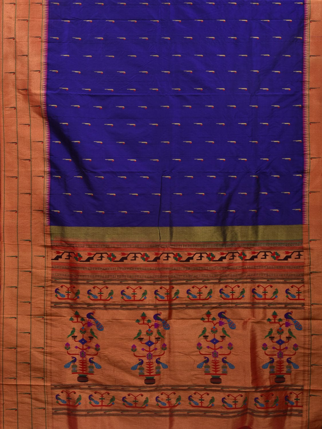 Dark Blue Paithani Silk Handloom Saree with Pallu and Triple Muniya Border Design p0477