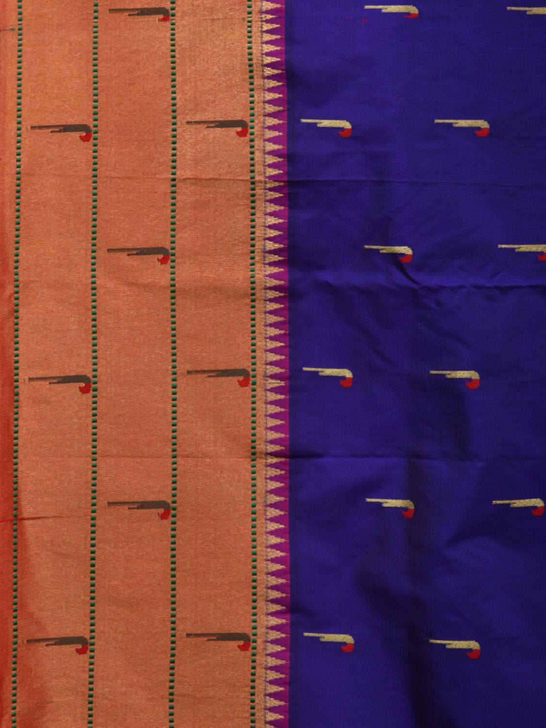 Dark Blue Paithani Silk Handloom Saree with Pallu and Triple Muniya Border Design p0477