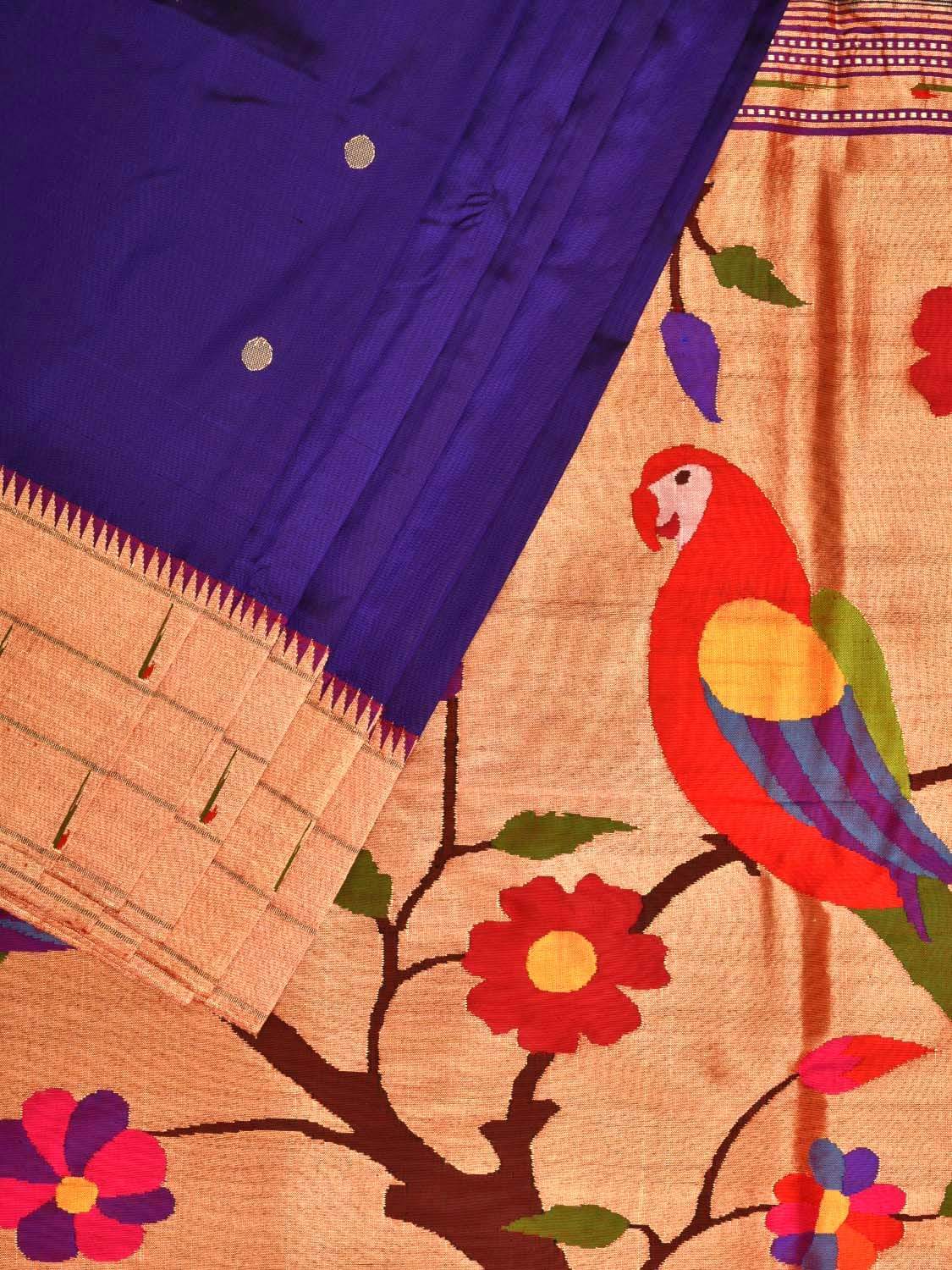 Dark Blue Paithani Silk Handloom Saree with Triple Muniya Border Design p0356