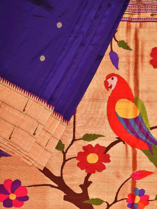 Dark Blue Paithani Silk Handloom Saree with Triple Muniya Border Design p0356