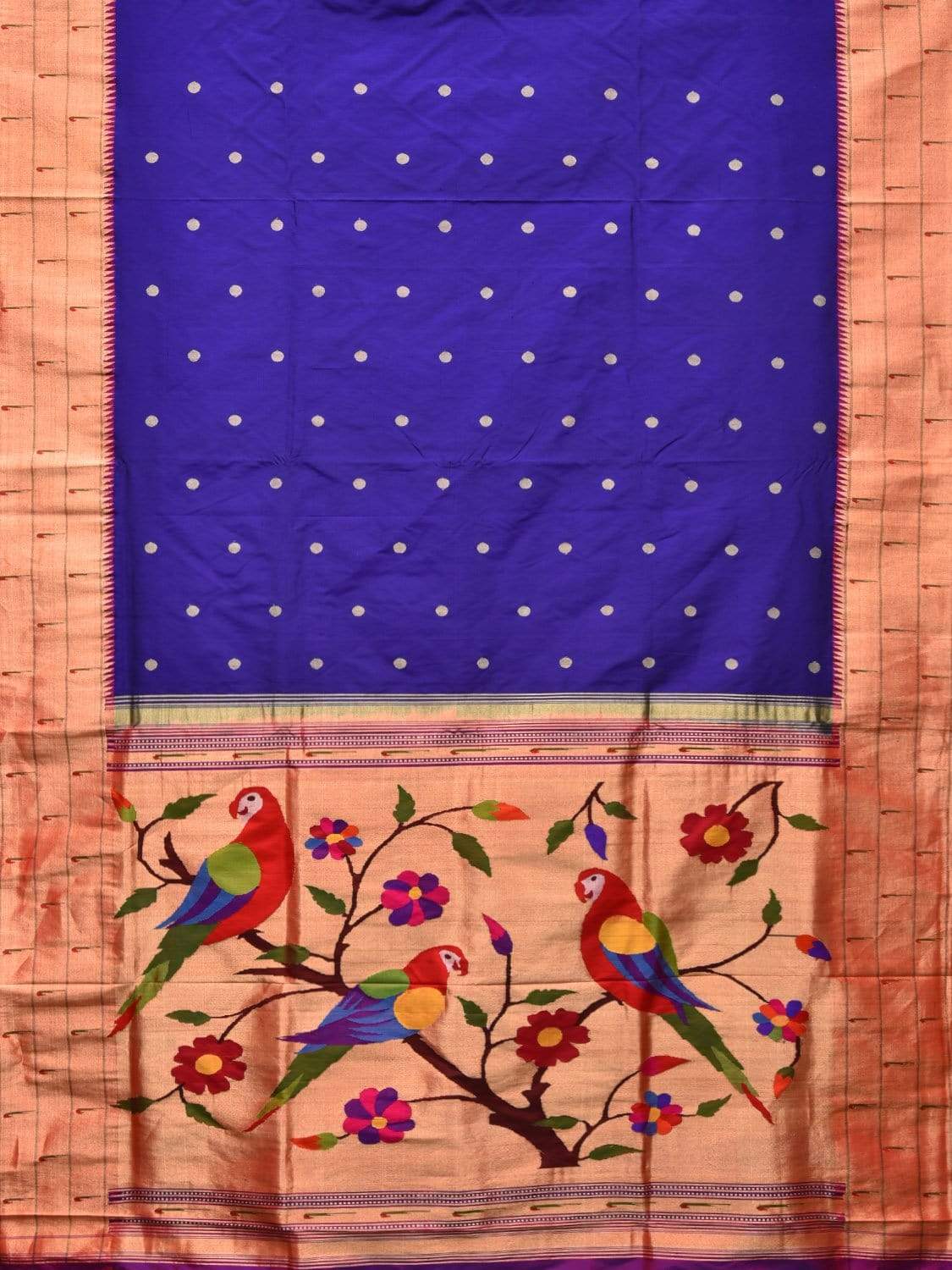 Dark Blue Paithani Silk Handloom Saree with Triple Muniya Border Design p0356
