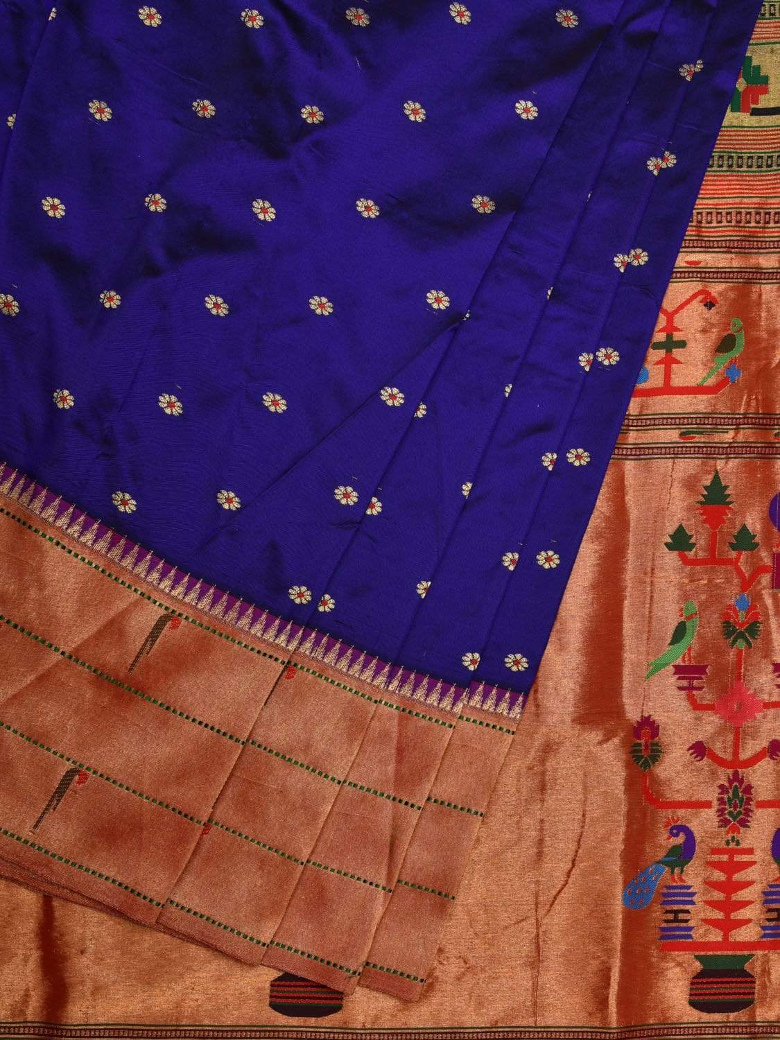 Dark Blue Paithani Silk Handloom Saree with Triple Muniya Border Design p0382