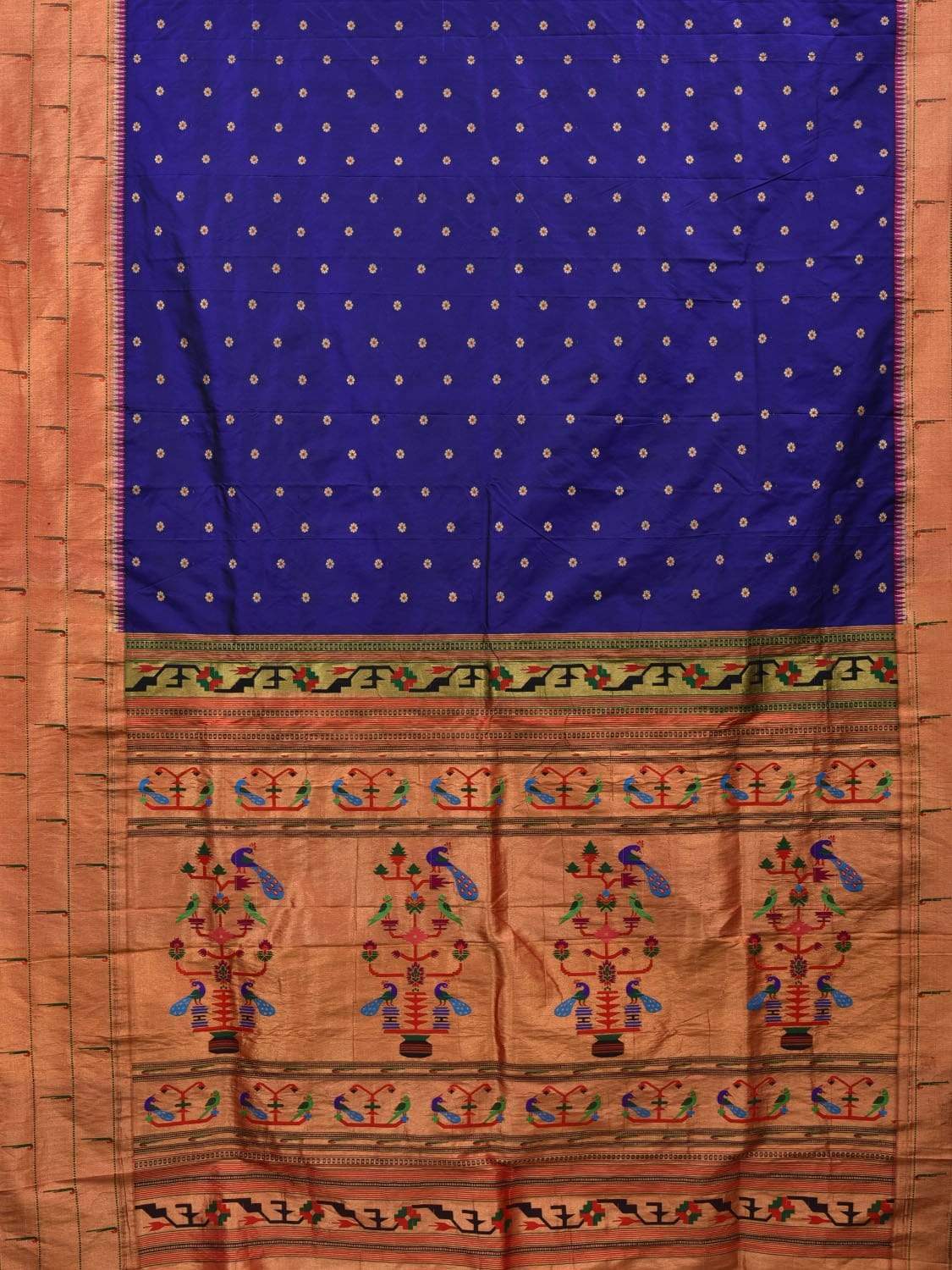 Dark Blue Paithani Silk Handloom Saree with Triple Muniya Border Design p0382