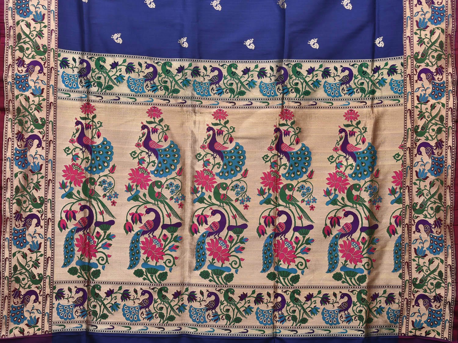 Dark Blue Paithani Silk Saree with Peacocks Pallu and Border Design p0485