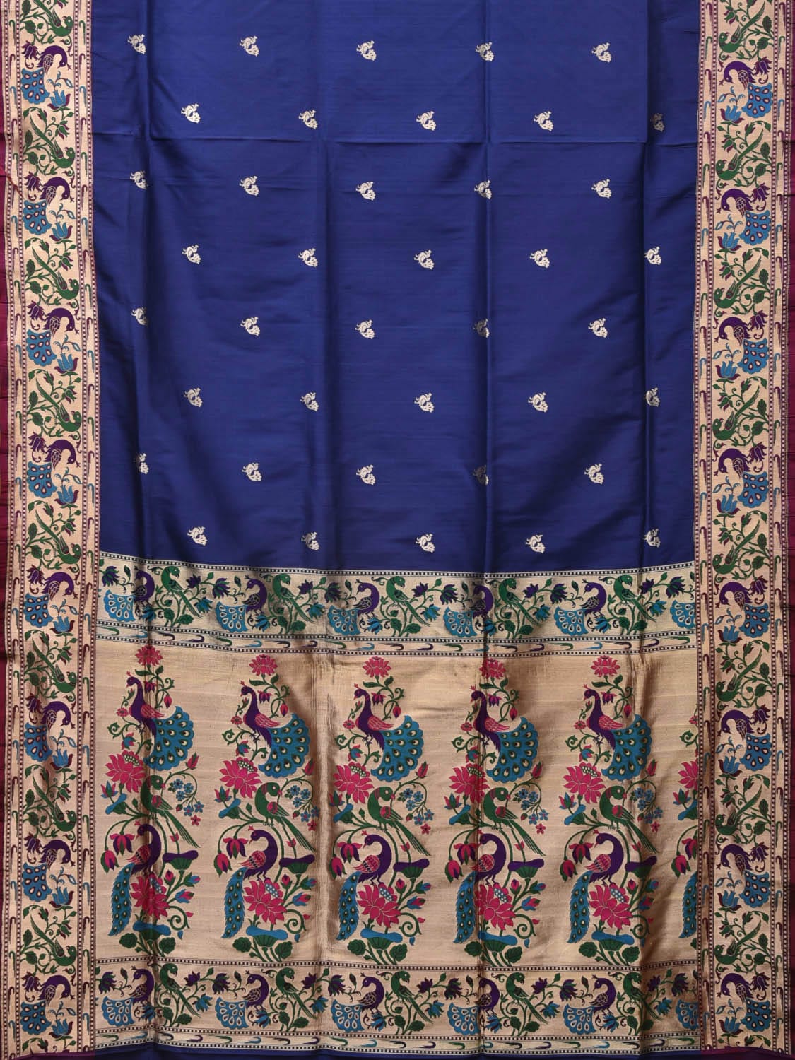 Dark Blue Paithani Silk Saree with Peacocks Pallu and Border Design p0485