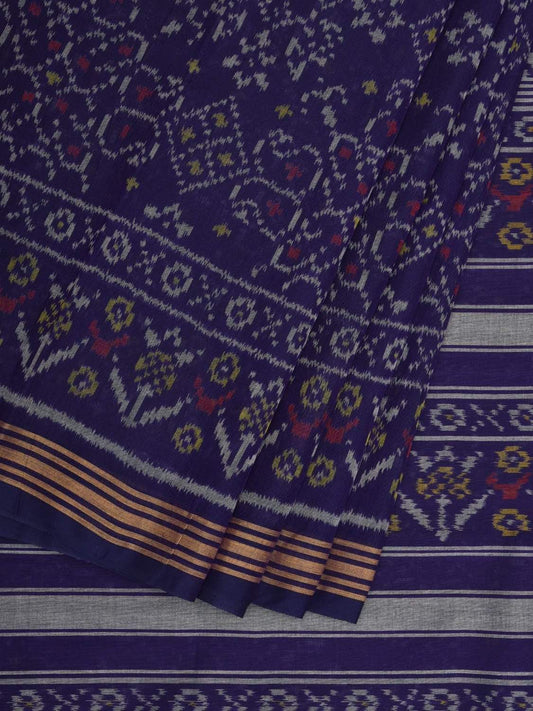 Dark Blue Pochampally Ikat Cotton Handloom Saree with All Over Body Design i0642