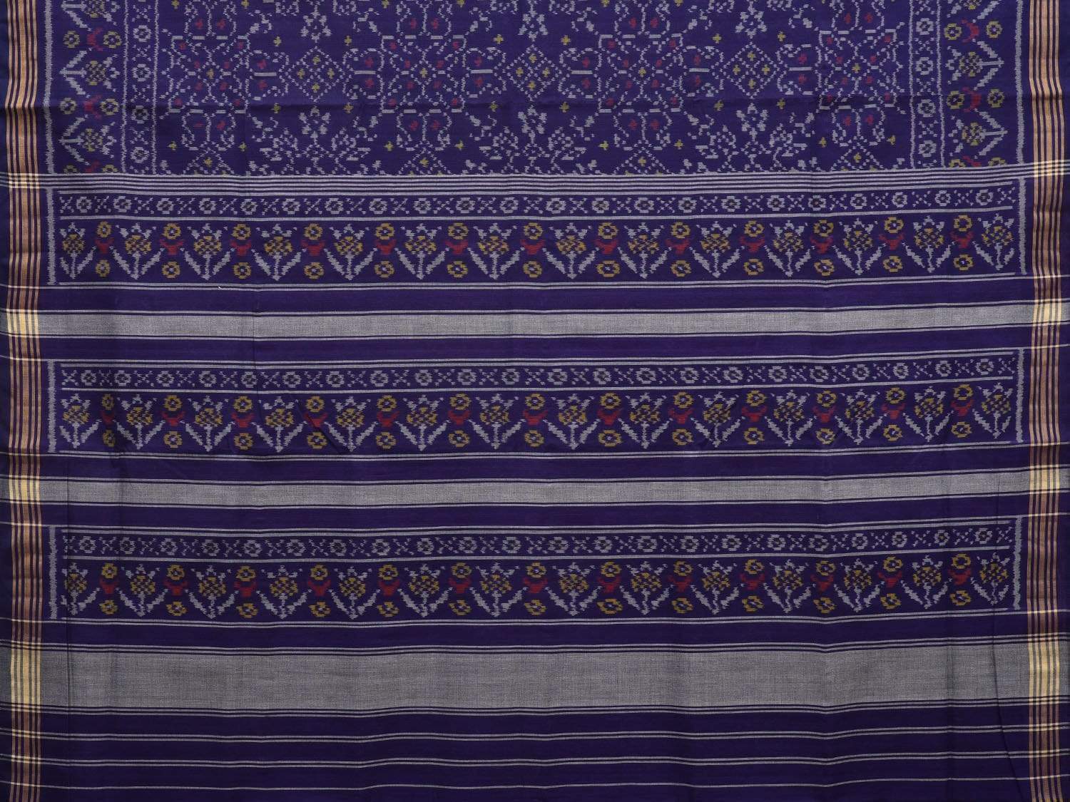 Dark Blue Pochampally Ikat Cotton Handloom Saree with All Over Body Design i0642