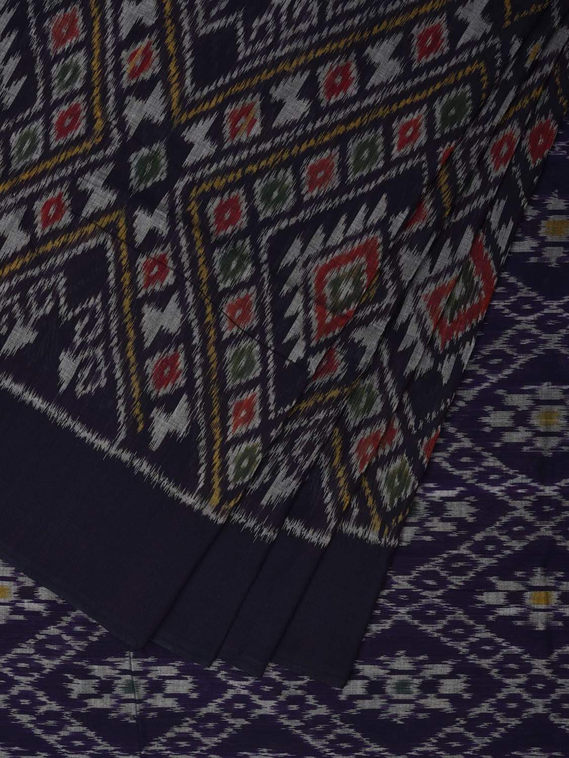 Dark Blue Pochampally Ikat Cotton Handloom Saree with Big Multi Grill Design i0609