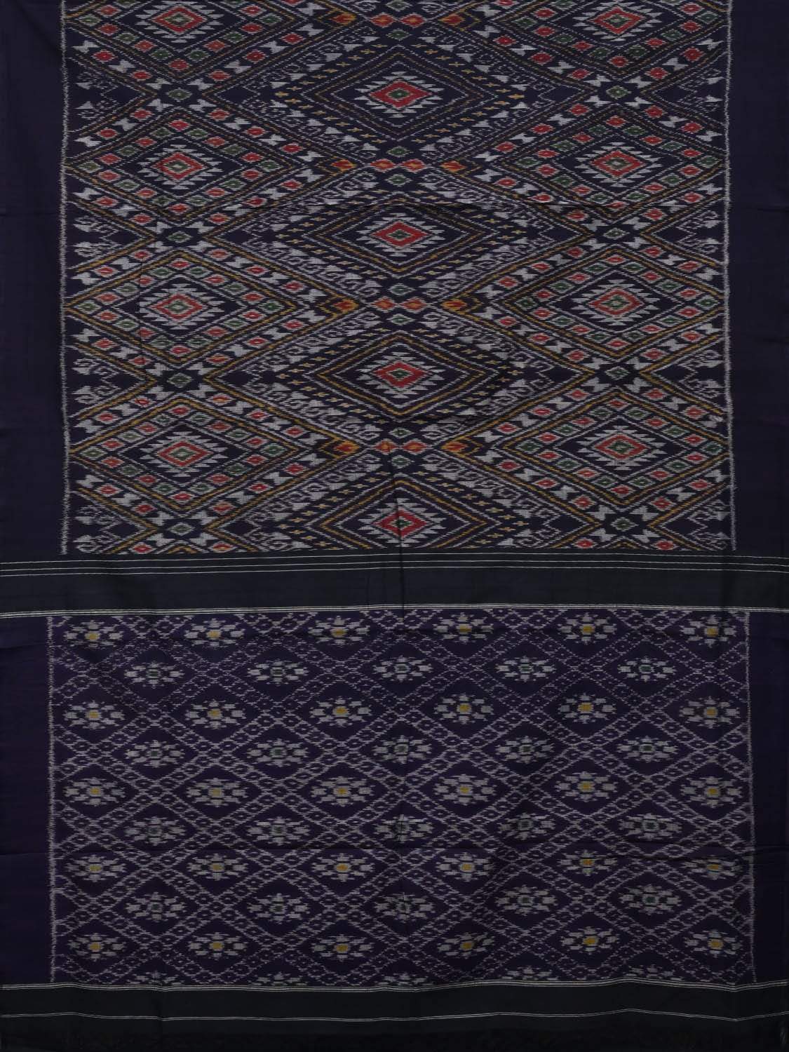 Dark Blue Pochampally Ikat Cotton Handloom Saree with Big Multi Grill Design i0609