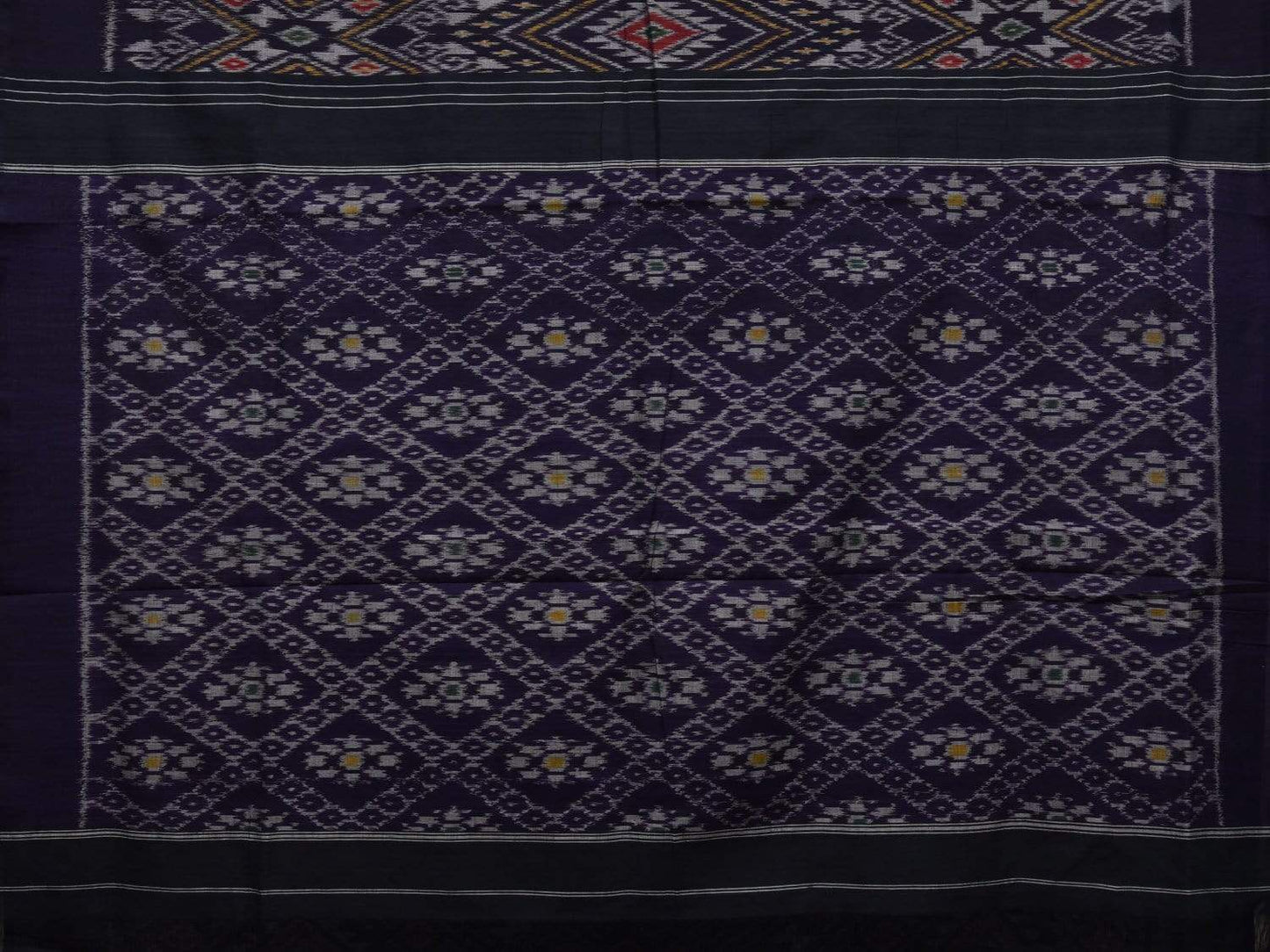 Dark Blue Pochampally Ikat Cotton Handloom Saree with Big Multi Grill Design i0609