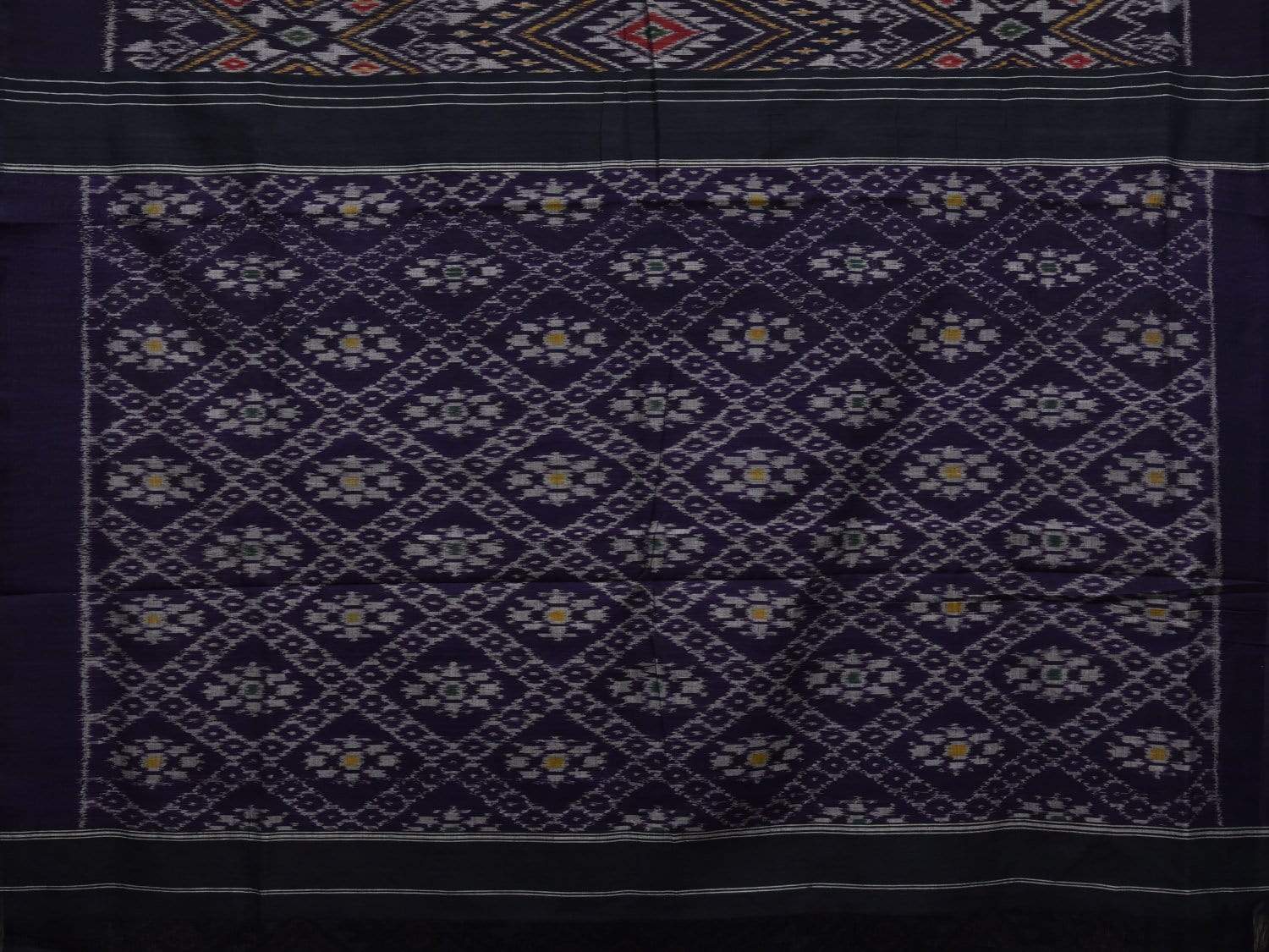 Dark Blue Pochampally Ikat Cotton Handloom Saree with Big Multi Grill Design i0609