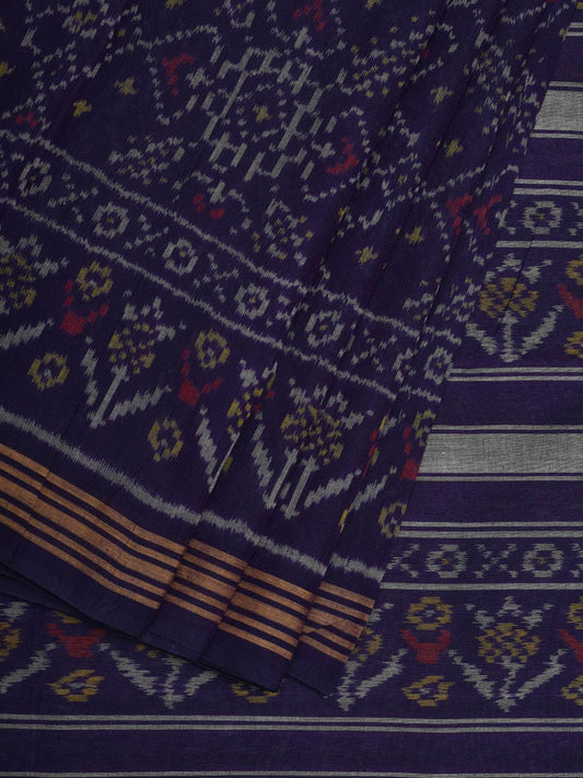 Dark Blue Pochampally Ikat Cotton Handloom Saree with Grill Design i0677