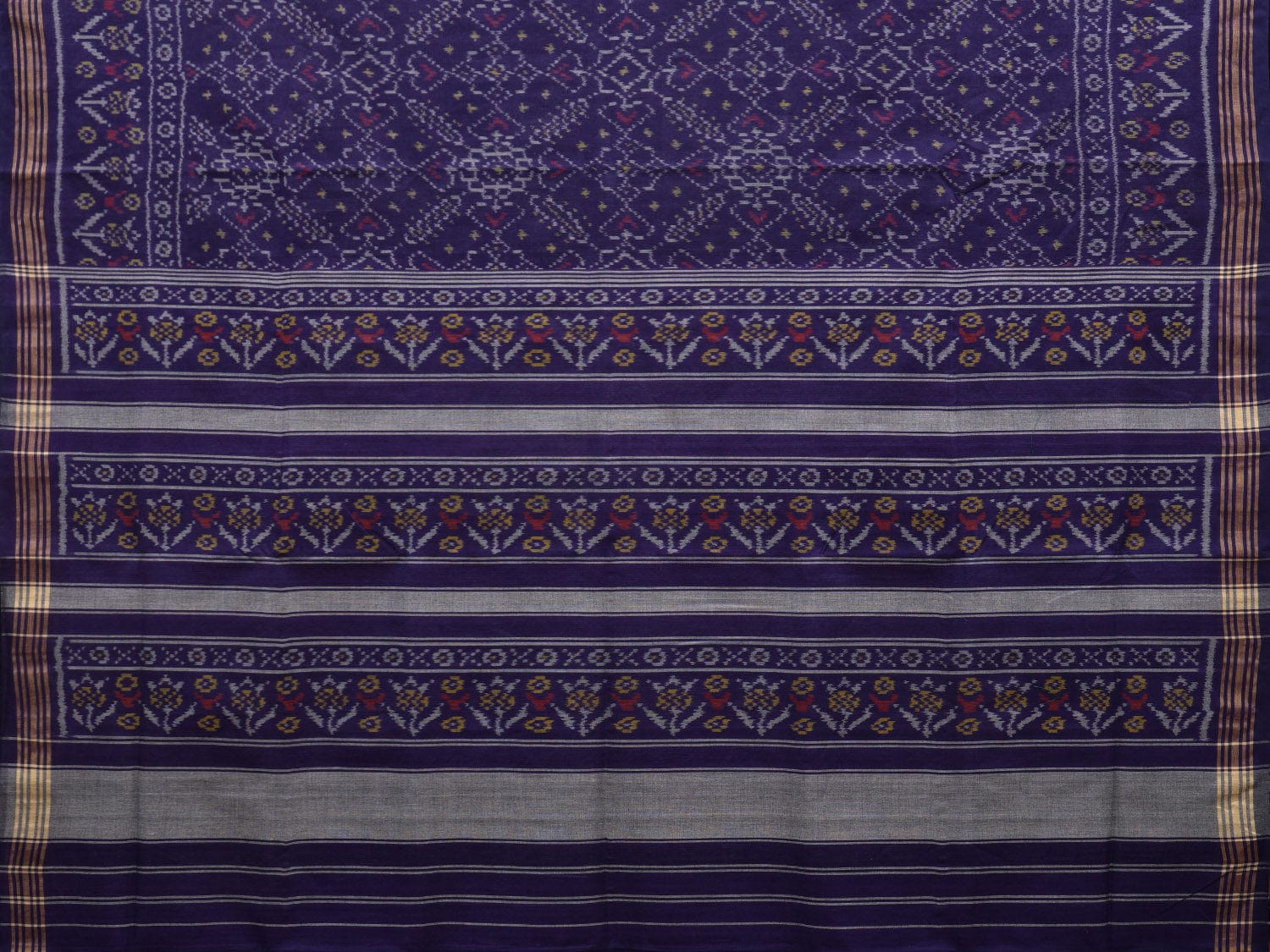 Dark Blue Pochampally Ikat Cotton Handloom Saree with Grill Design i0677