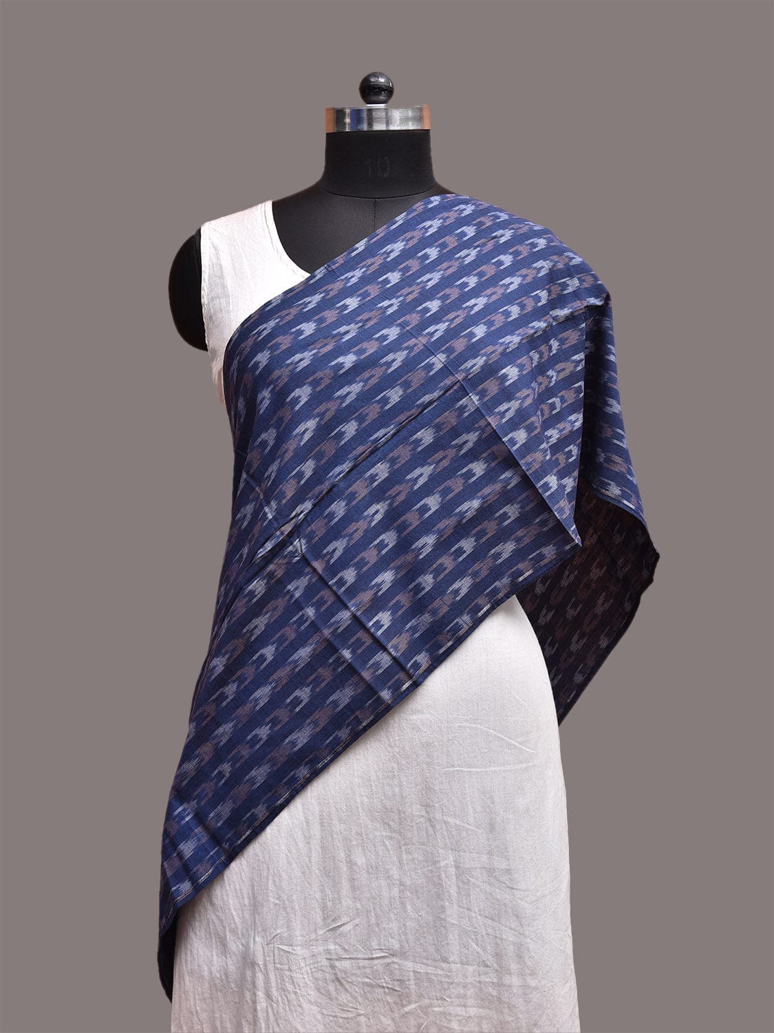Dark Blue Pochampally Ikat Cotton Handloom Stole with Small Buta Design ds3653