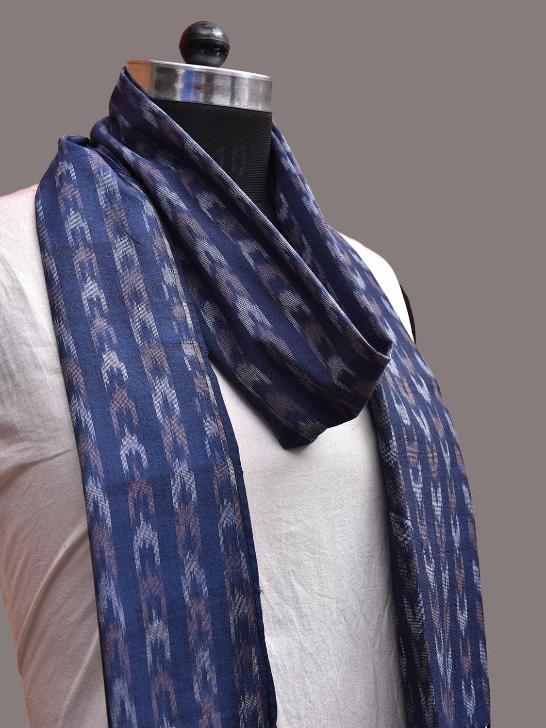 Dark Blue Pochampally Ikat Cotton Handloom Stole with Small Buta Design ds3653