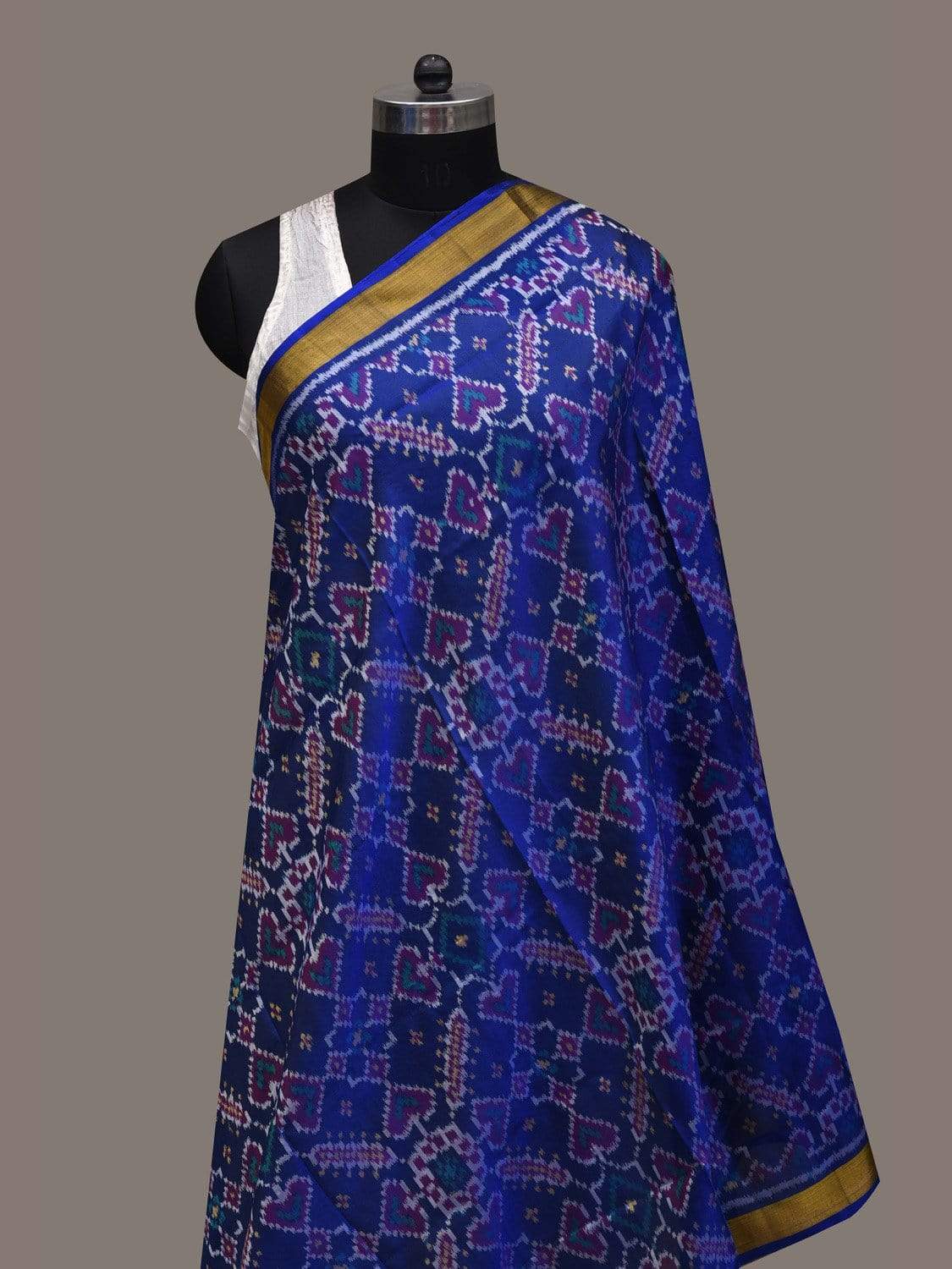 Dark Blue Pochampally Ikat Silk Handloom Dupatta with Grill Design ds2537