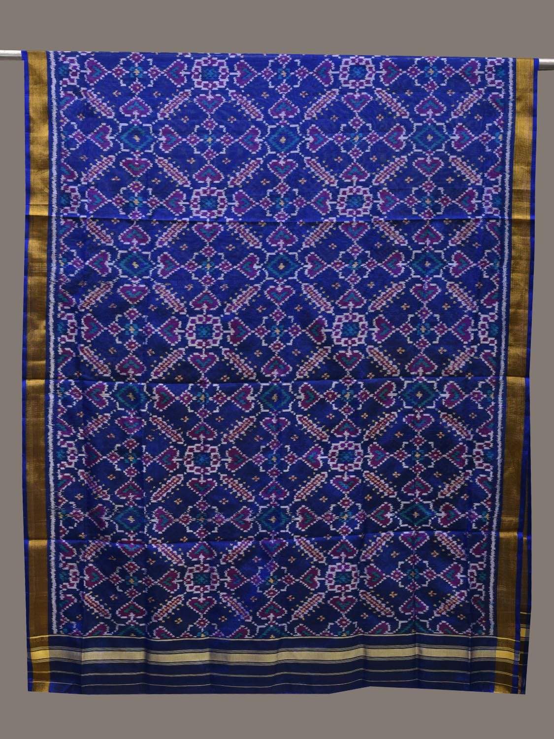 Dark Blue Pochampally Ikat Silk Handloom Dupatta with Grill Design ds2537