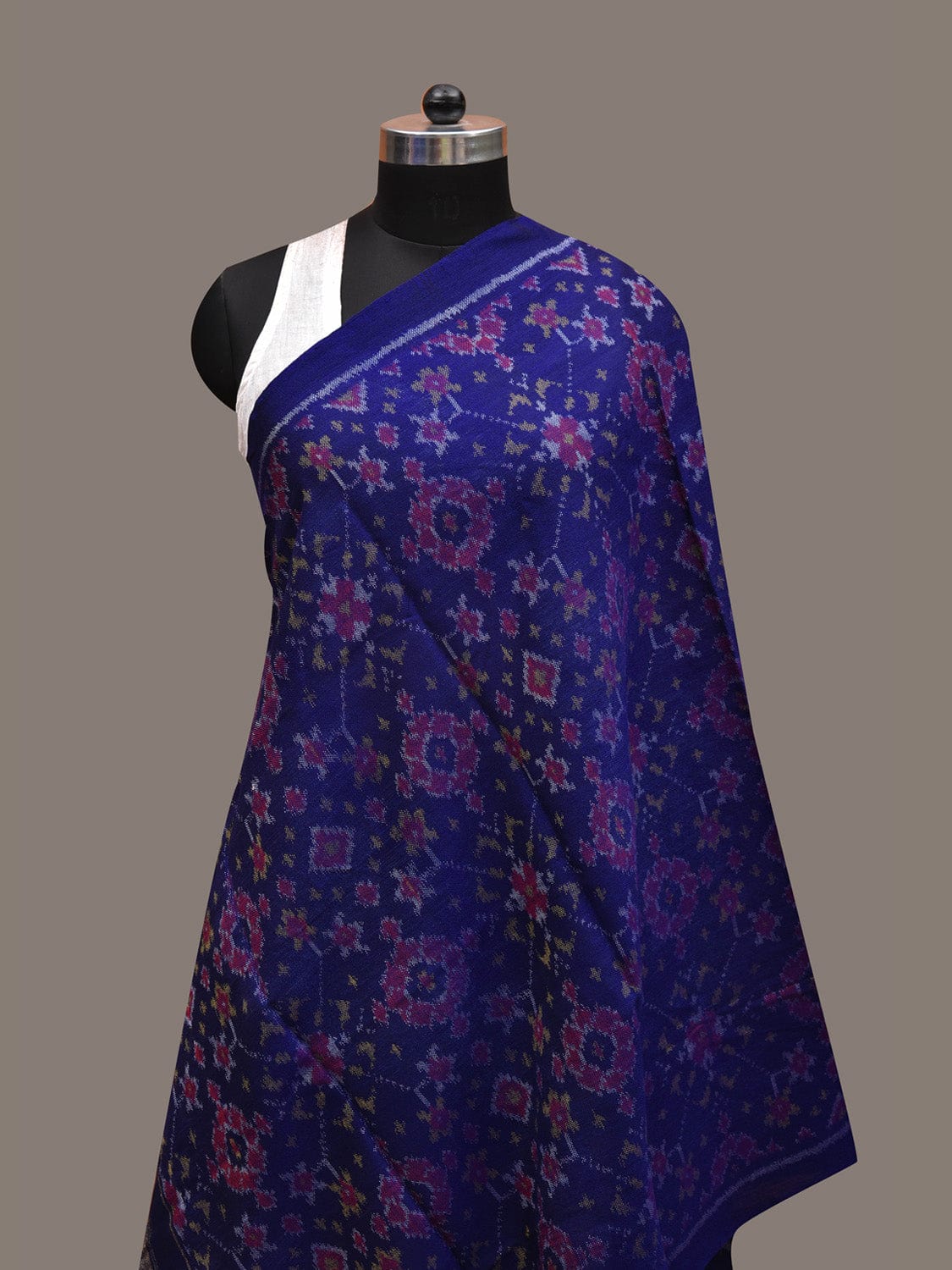 Dark Blue Pochampally Ikat Woolen Handloom Dupatta with Grill Design ds2723
