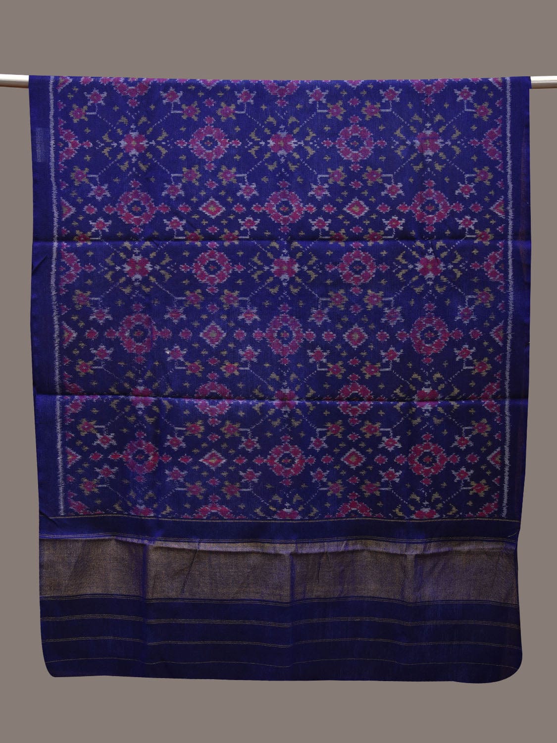 Dark Blue Pochampally Ikat Woolen Handloom Dupatta with Grill Design ds2723