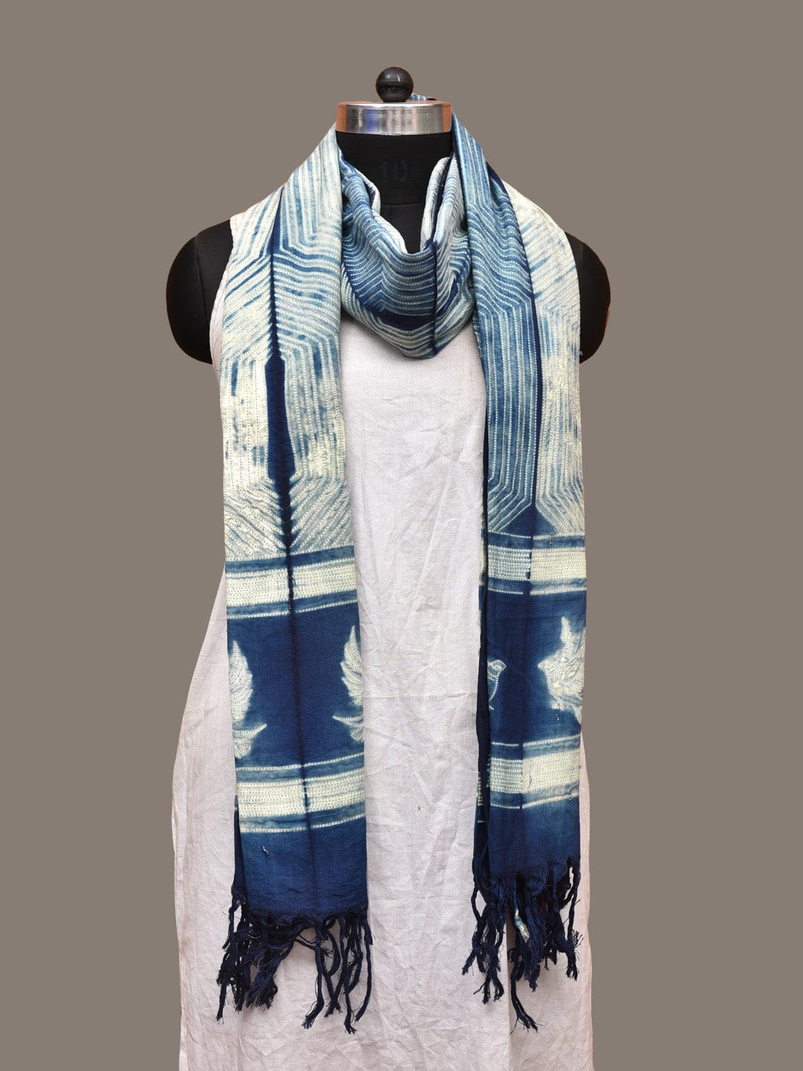 Dark Blue Shibori Cotton Handloom Dupatta with Hezagon Design ds3256