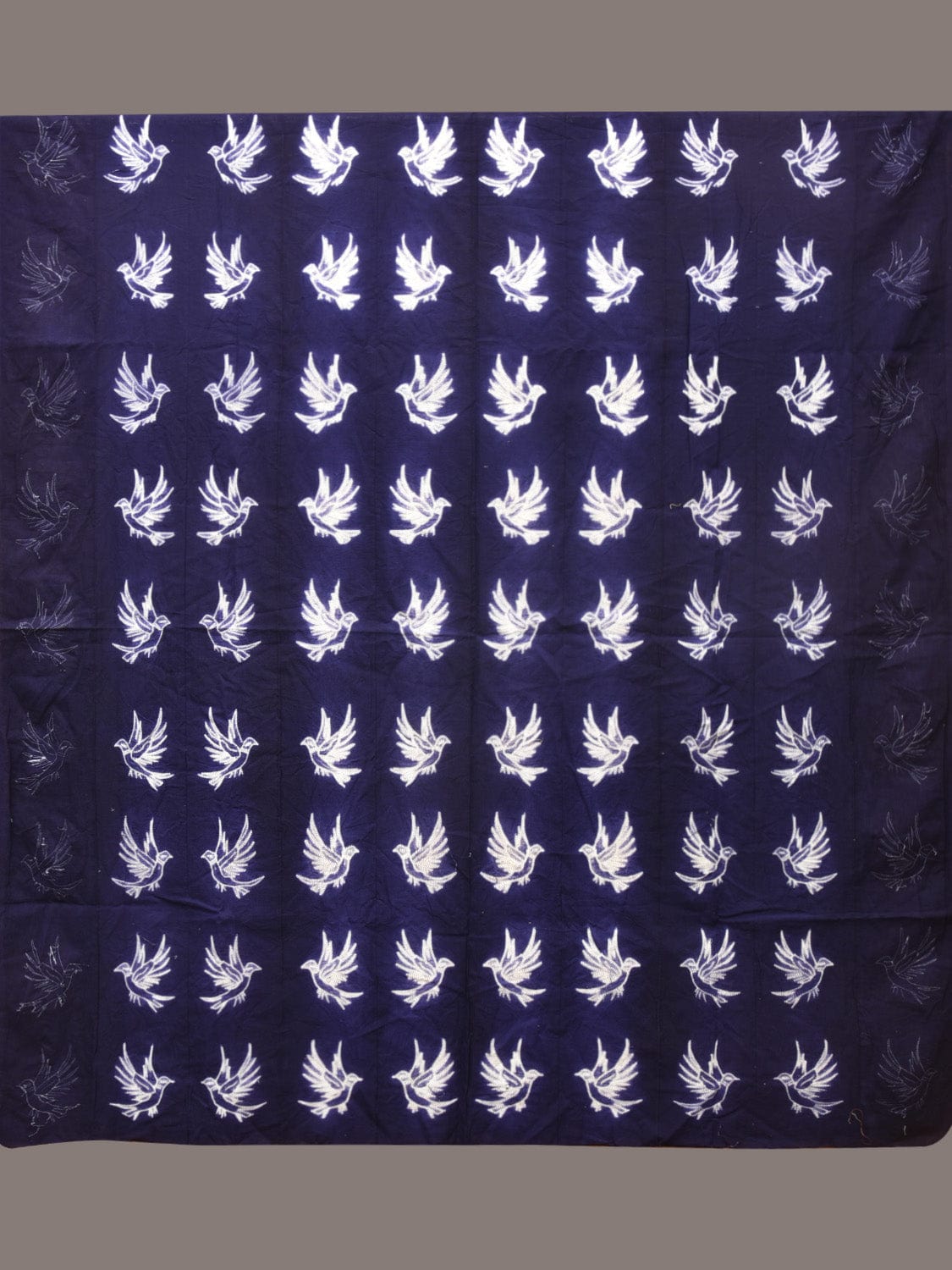 Dark Blue Shibori Cotton Handloom Fabric with Birds Design f0244
