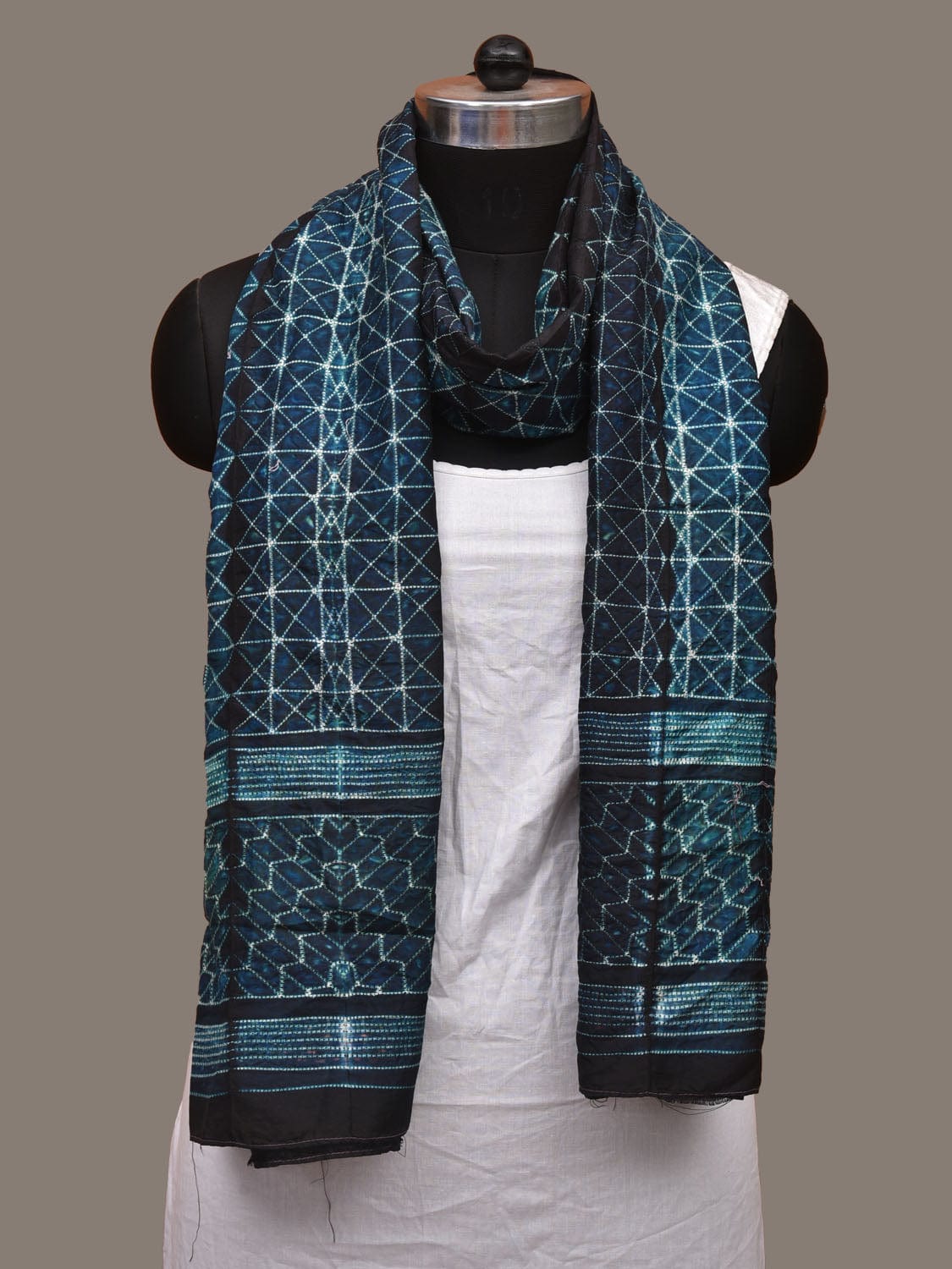 Dark Blue Shibori Silk Handloom Stole with Grill Design ds3102