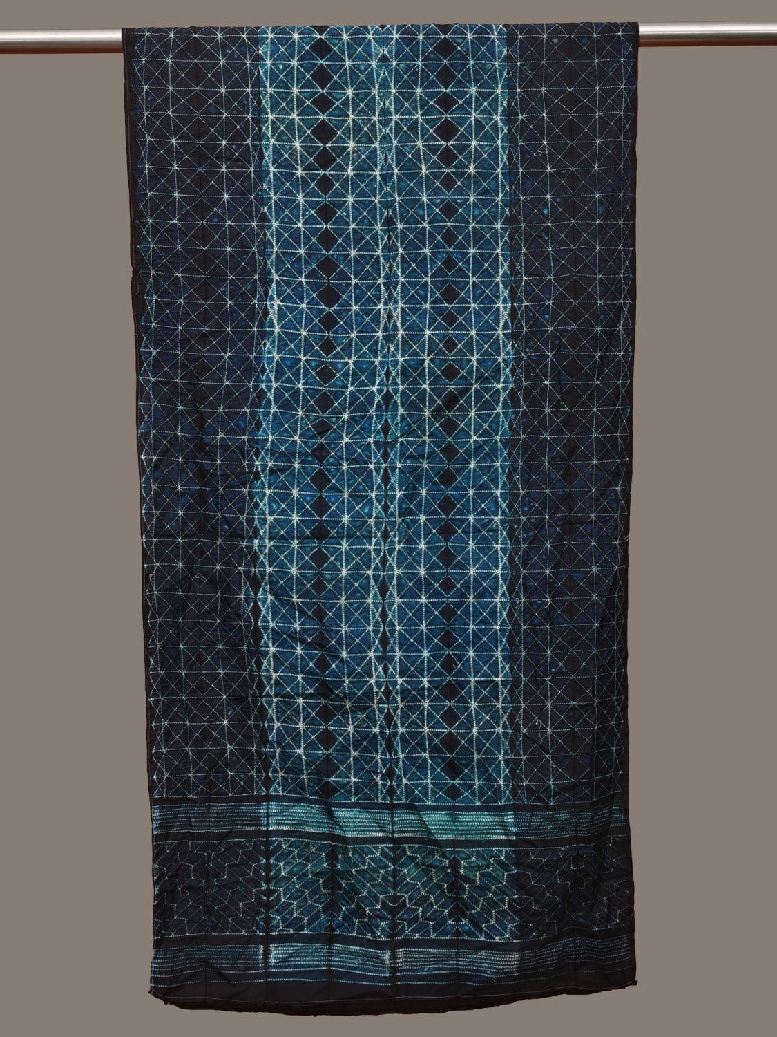 Dark Blue Shibori Silk Handloom Stole with Grill Design ds3102