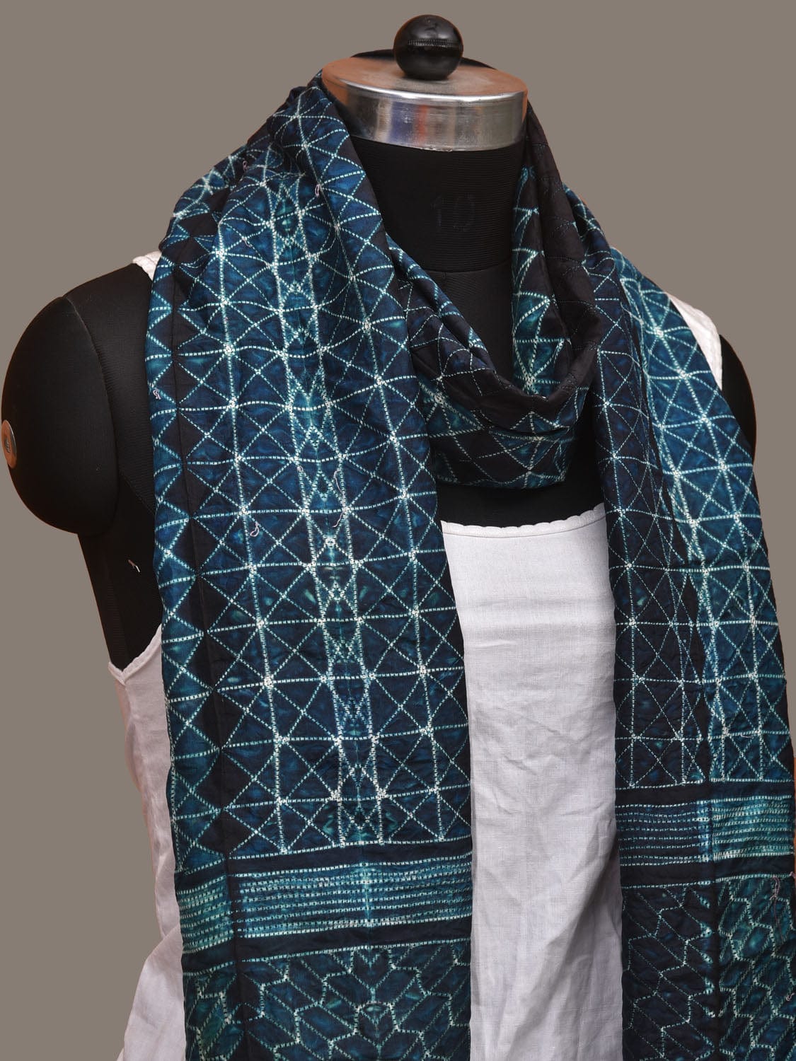 Dark Blue Shibori Silk Handloom Stole with Grill Design ds3102