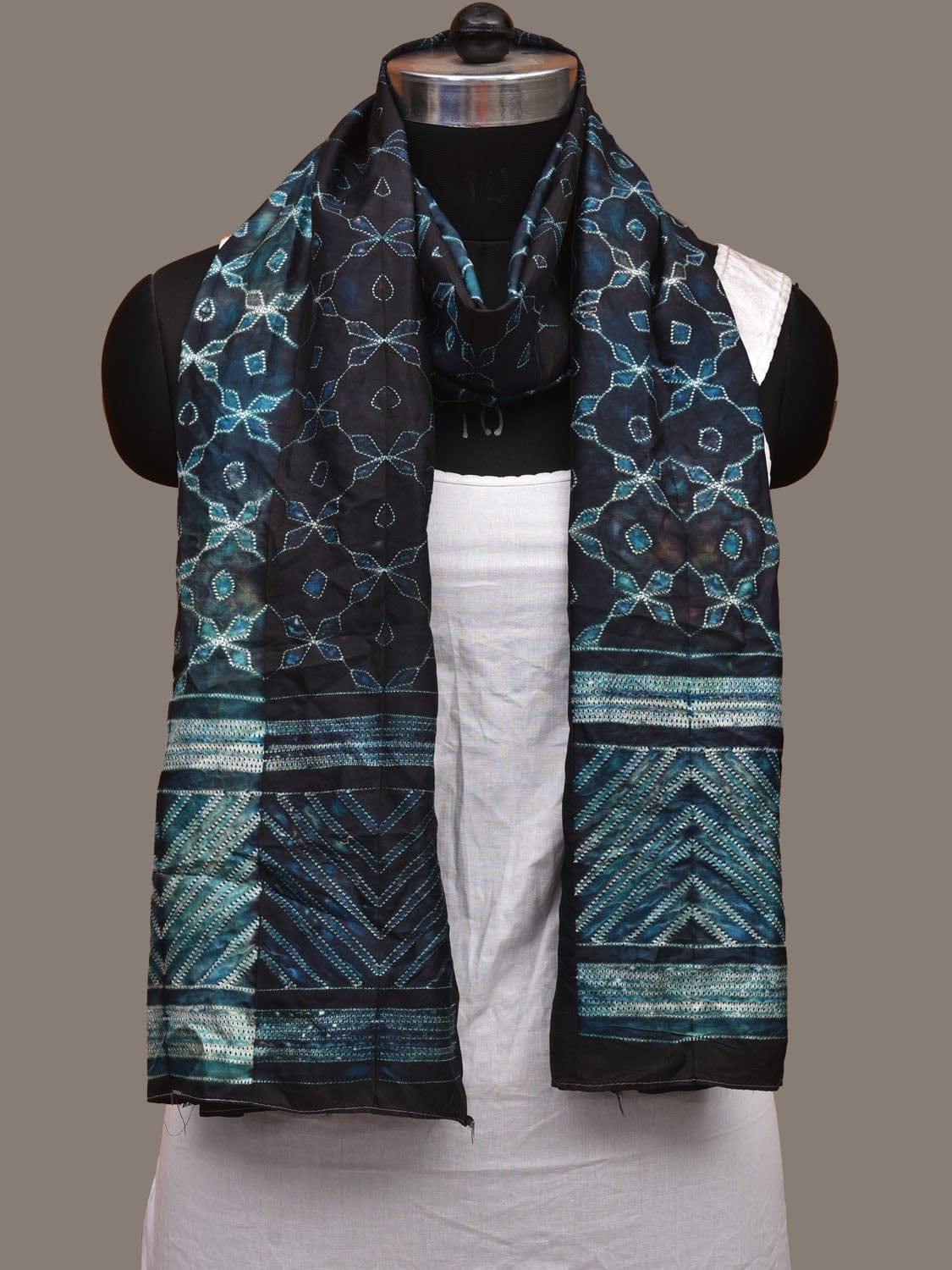 Dark Blue Shibori Silk Handloom Stole with Grill Design ds3105