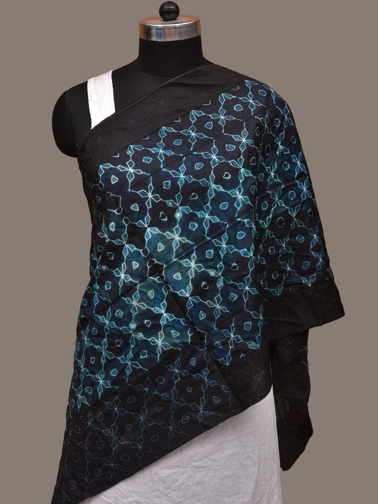 Dark Blue Shibori Silk Handloom Stole with Grill Design ds3105