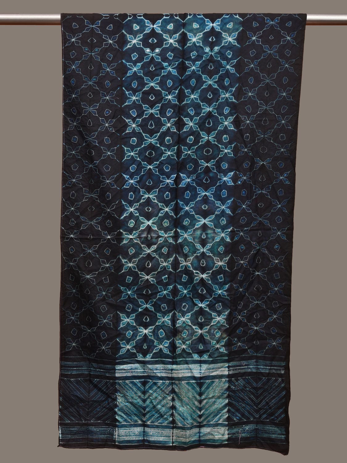Dark Blue Shibori Silk Handloom Stole with Grill Design ds3105