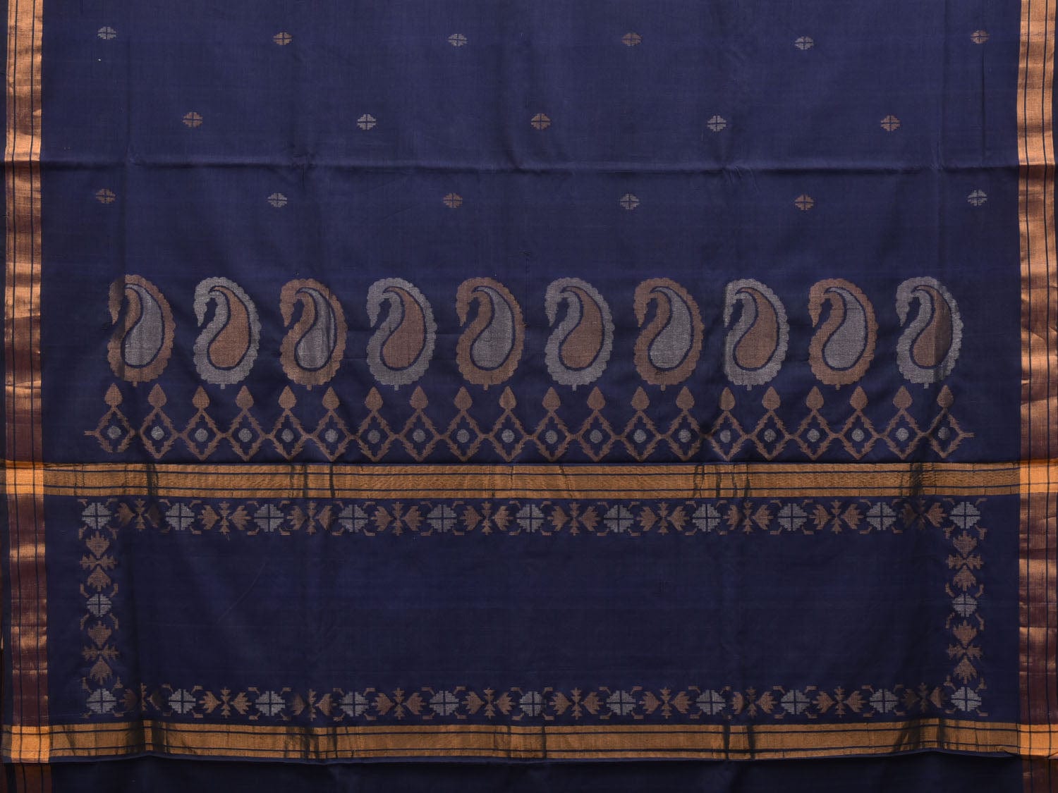 Dark Blue Uppada Cotton Handloom Saree with Mango Pallu Design u1872