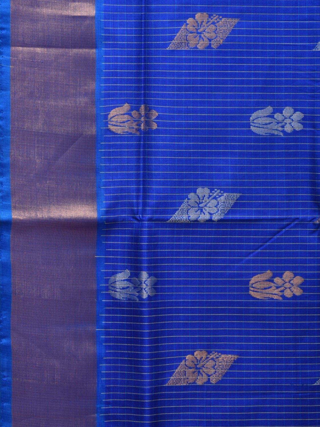 Dark Blue Uppada Silk Handloom Saree with Body Buta and Checks Design u2203