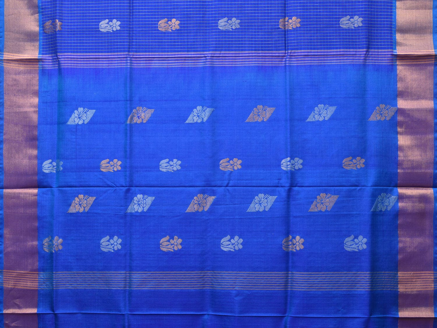 Dark Blue Uppada Silk Handloom Saree with Body Buta and Checks Design u2203