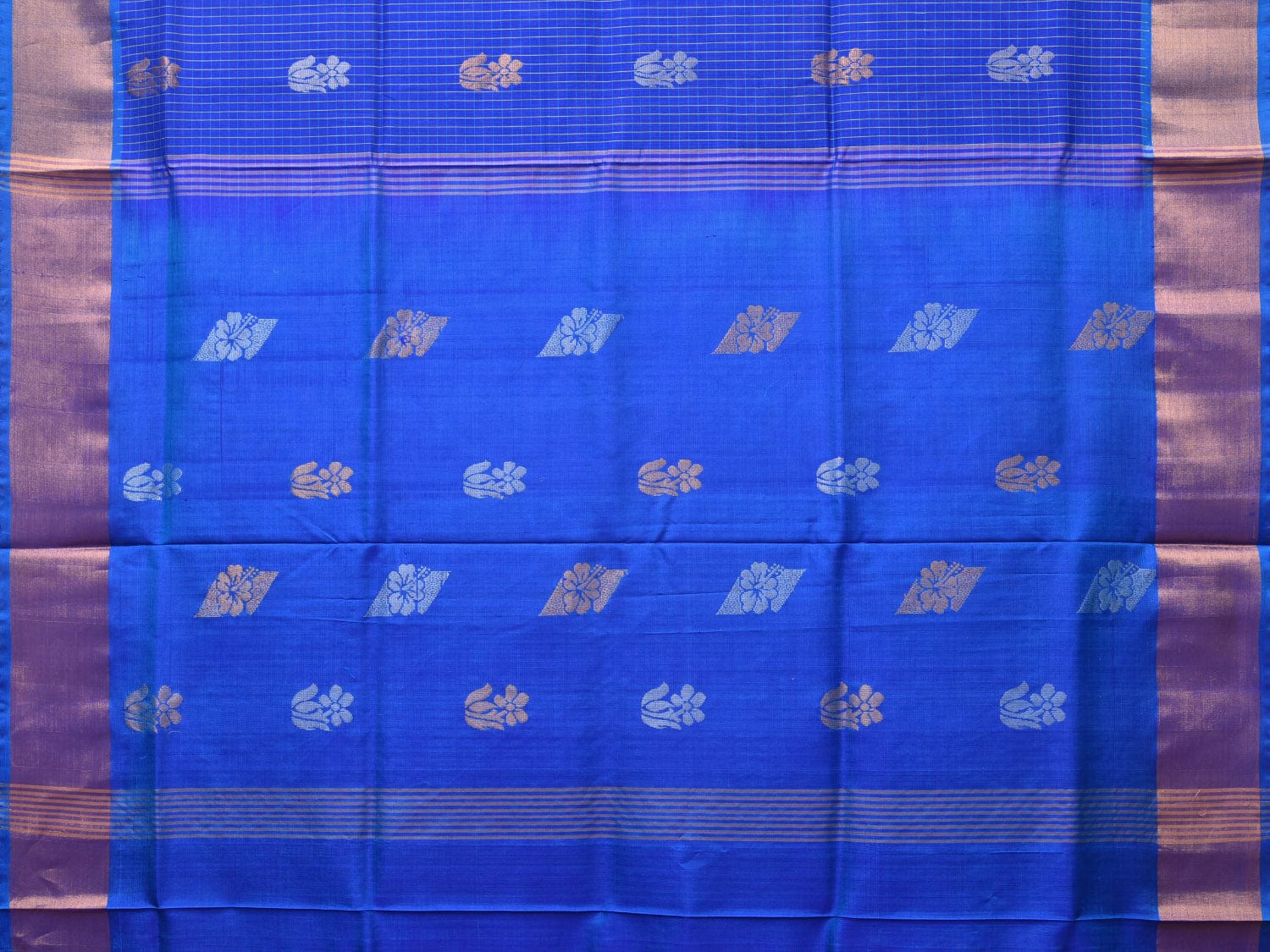 Dark Blue Uppada Silk Handloom Saree with Body Buta and Checks Design u2203